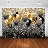 Avezano Black and Gold Glitter Backdrop for Birthday Wedding Prom Graduation Photography Background Party Glitter Gold Black Balloon Party Decorations Photoshoot Photobooth (7x5ft)