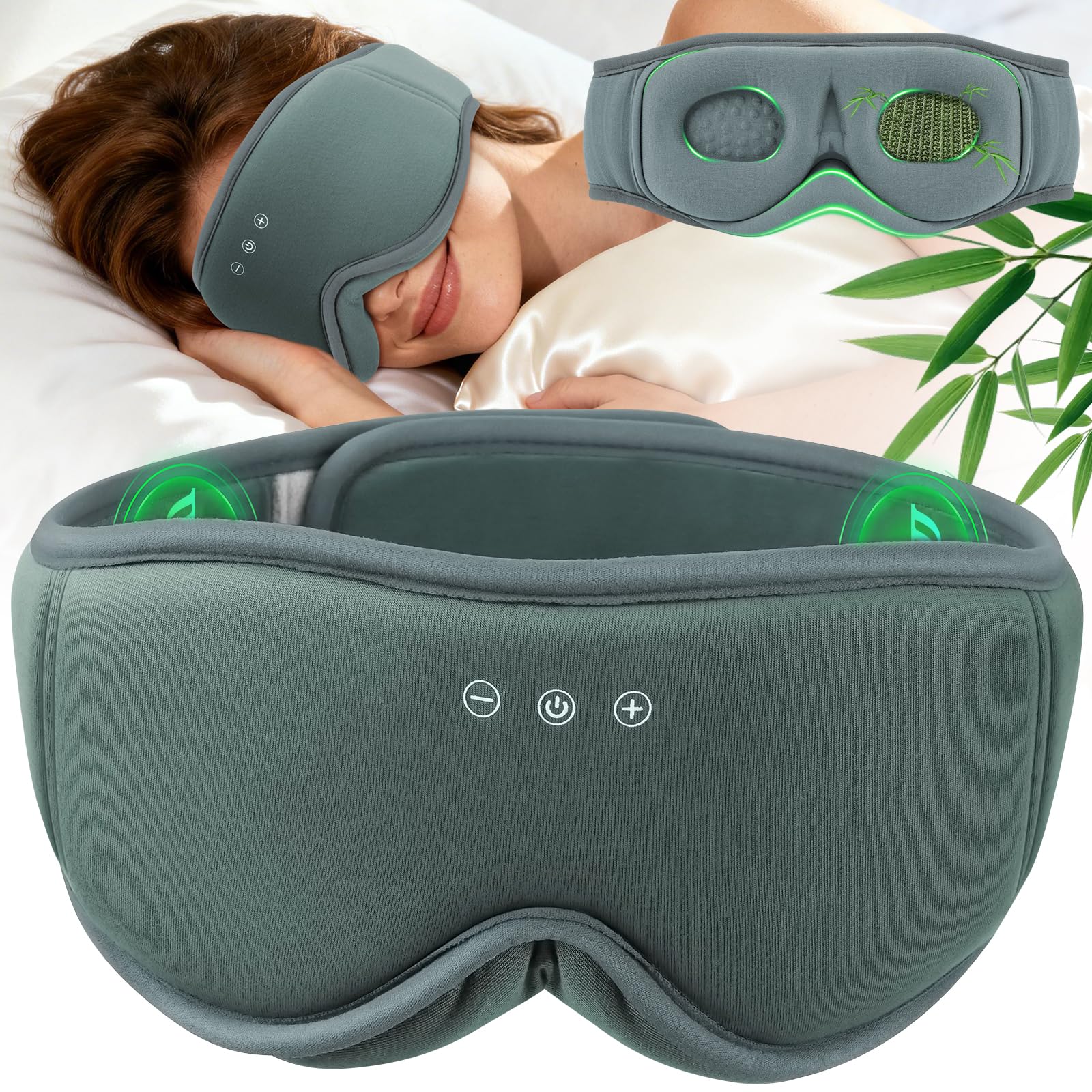 MUSICOZY Schlafmaske mit kopfhörer | 100% Schatten 3D Schlafkopfhörer Bluetooth Augenmaske aus Bio-Bambus-Baumwolle für Reisen,erholsamen| Bluetooth 5.4 Schlaf Kopfhörer – Geschenk für Männer & Frauen