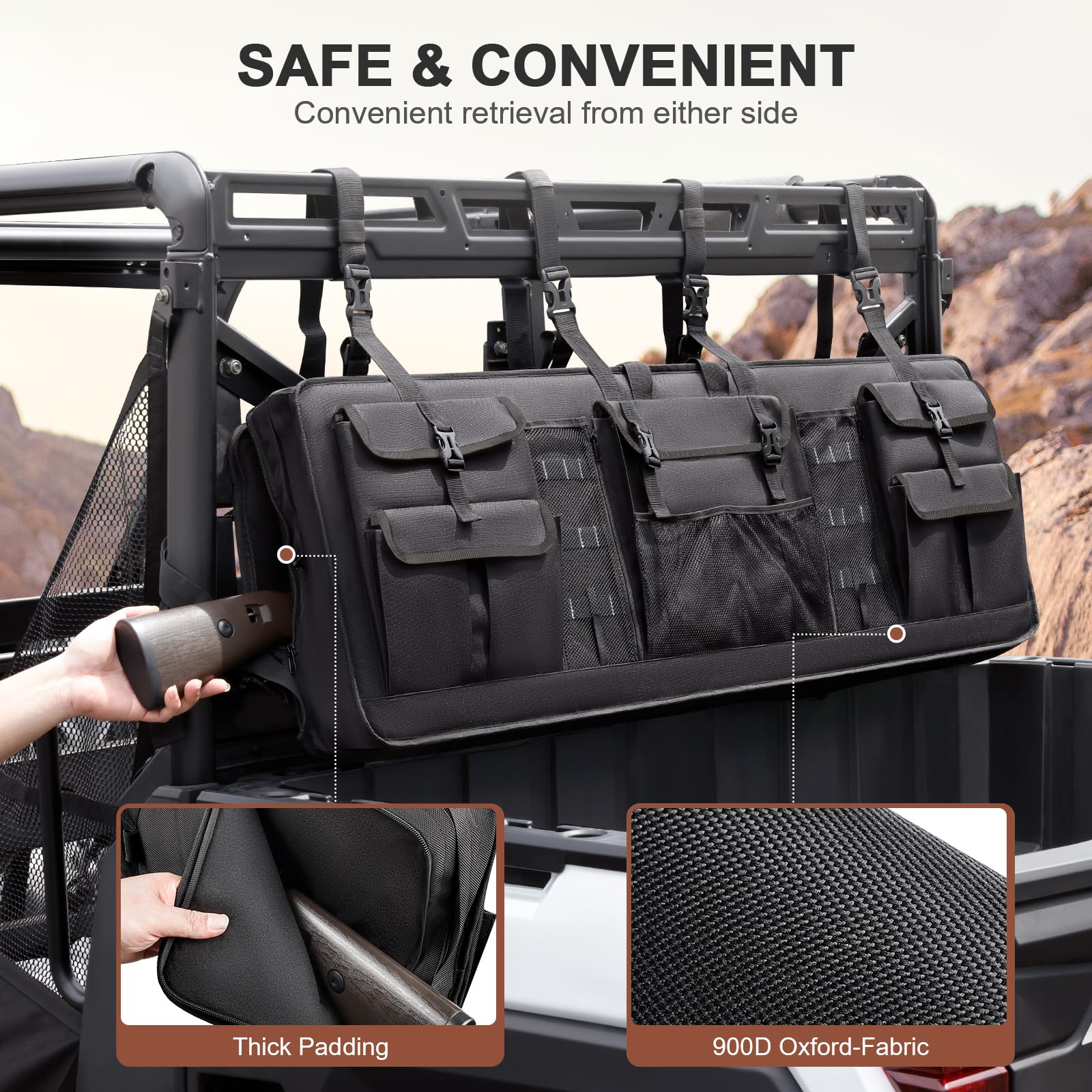 SKYJDM Double UTV Tool Carrier Soft Case, Quick Release Hunting Tool Bag Rack for Hunting Activities Compatible with Polaris Ranger Yamaha Kawasaki and Most UTVs (Black)