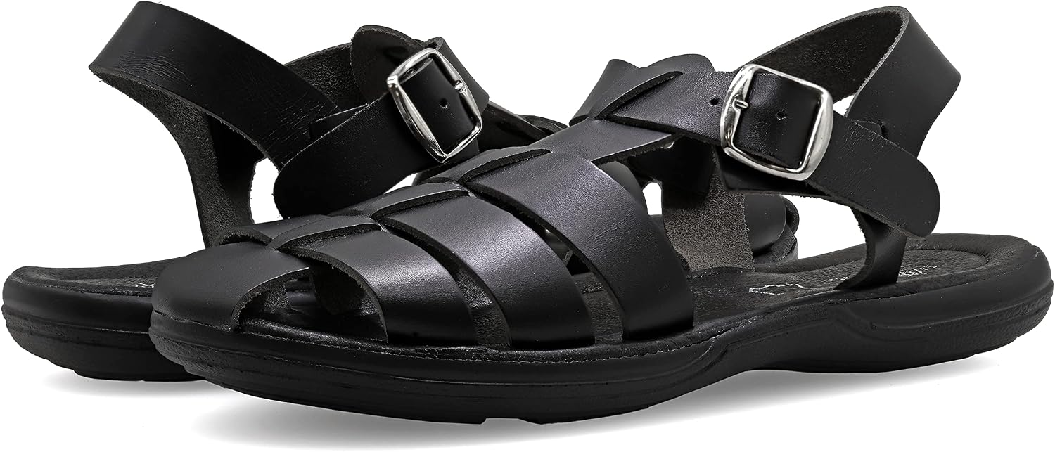 Emmanuela Comfortable Ancient Greek Style Leather Fisherman Sandals for Men, Cushioned insole Handmade Leather Men's Sandals, Quality Adjustable Buckle Summer Shoes