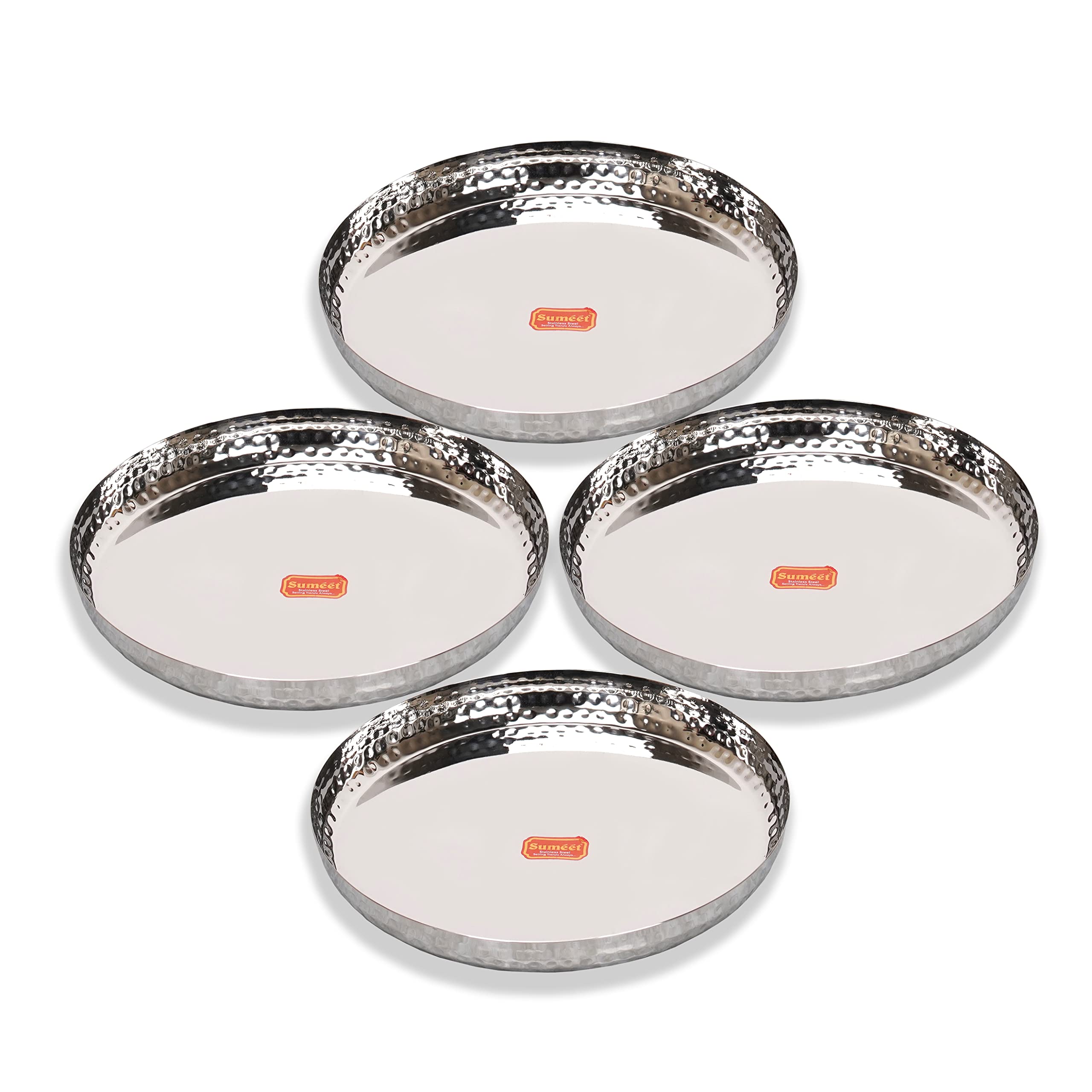 Sumeet Stainless Steel Handcrafted Hammered Texture Heavy Gauge Mirror Finish Royal Dinner Plate set of 4 Pieces, 29.5cm Dia (B0BK556JYF) Amazon Price History, Amazon Price Tracker