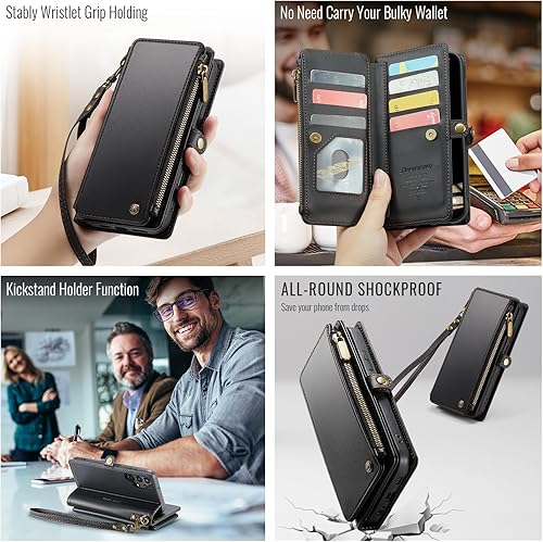 Miniatura 3 de Defencase Funda para Galaxy A32 5G, bloqueo RFID para Samsung Galaxy A32 5G, cartera para mujeres y hombres con tarjetero, cierre magnético, funda