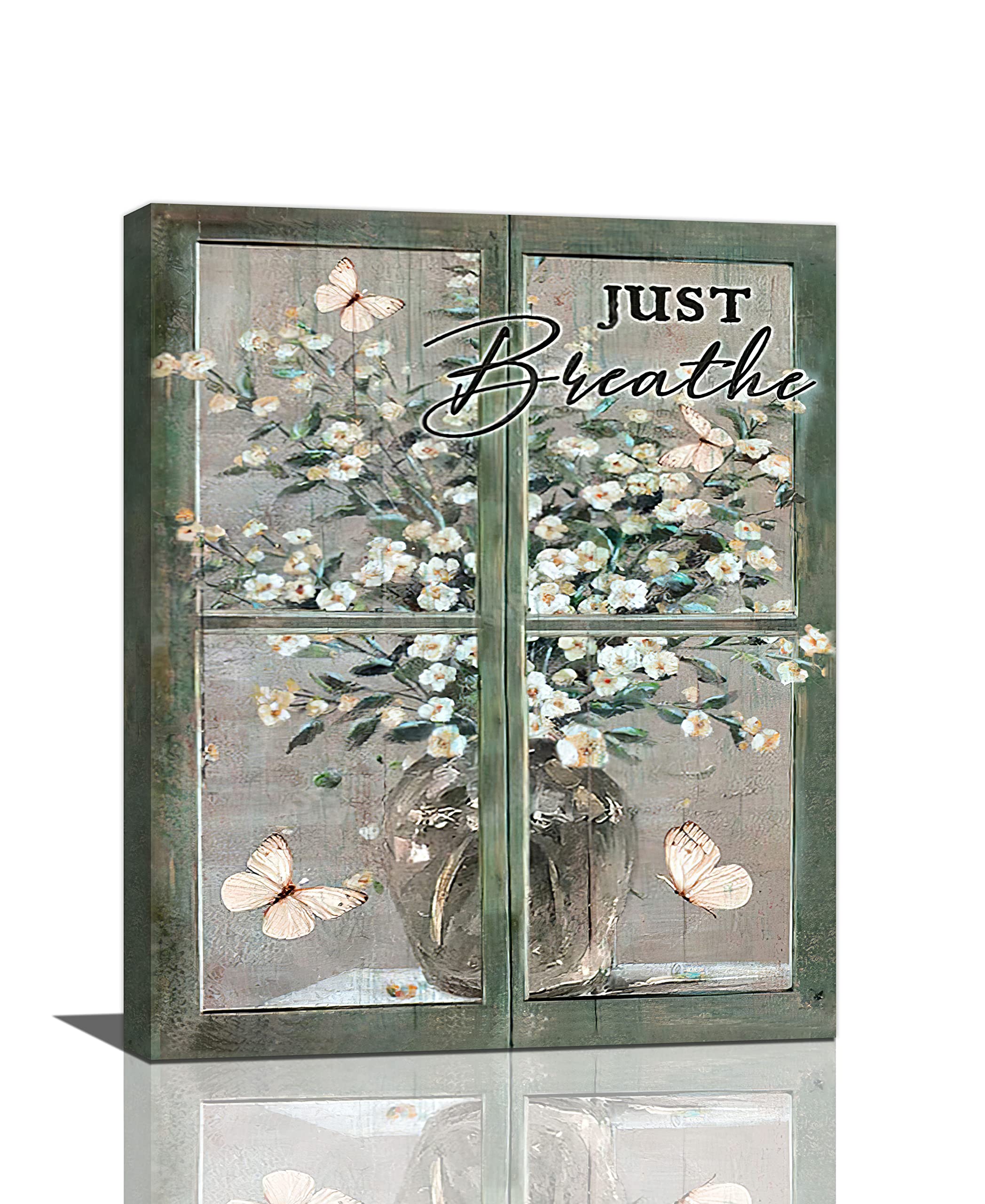 LMYSXAOZ Farmhouse Just Breath Wall Art Rustic Flower Bathroom Pictures Decor Country Canvas Prints Paintings Framed Artwork Home Office Decorations For Kitchen Living Room Bedroom 16"x20"