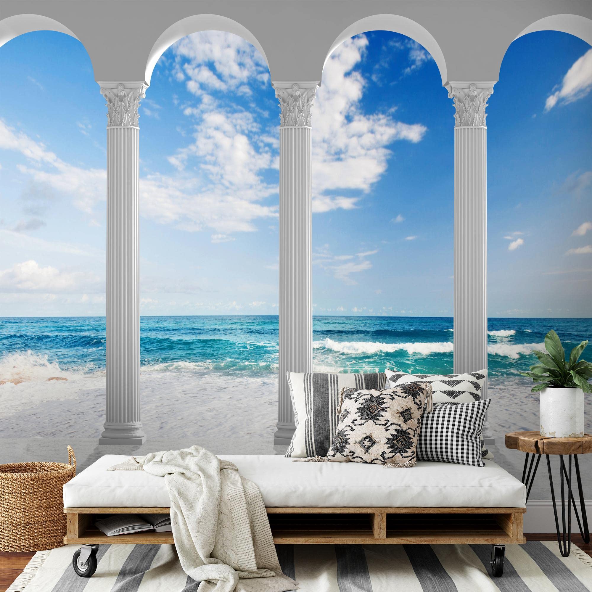 Runa Art Carta da parati fotografica colonne di mare 352 x 250 cm Vello Sfondo Murale XXL Moderne Decorazione Soggiorno Camera De Letto Sala Ufficio blu bianco 9047011a