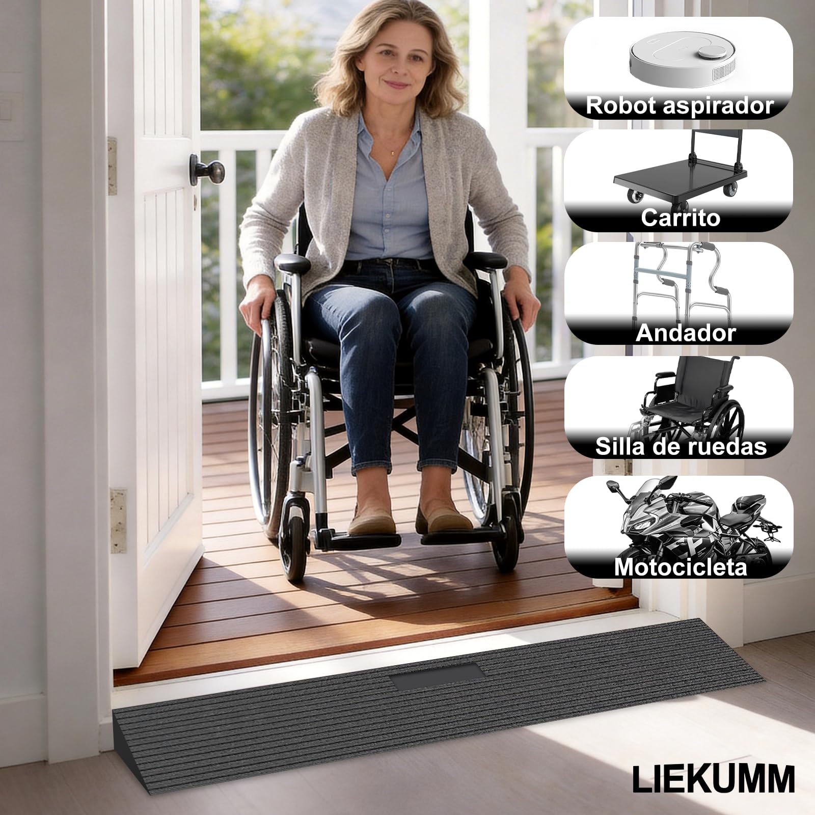 LIEKUMM Rampa de Goma para sillas de Ruedas, 2,5 cm Umbral Rampas, 650kg, rampa Silla de Ruedas Antideslizante, rampa para umbrales, Aberturas y Cuarto de baño
