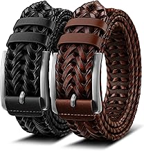 BULLIANT Men Belt, Braided Leather Belt Adjustable For Men Casual Jeans Golf 1 3/8"