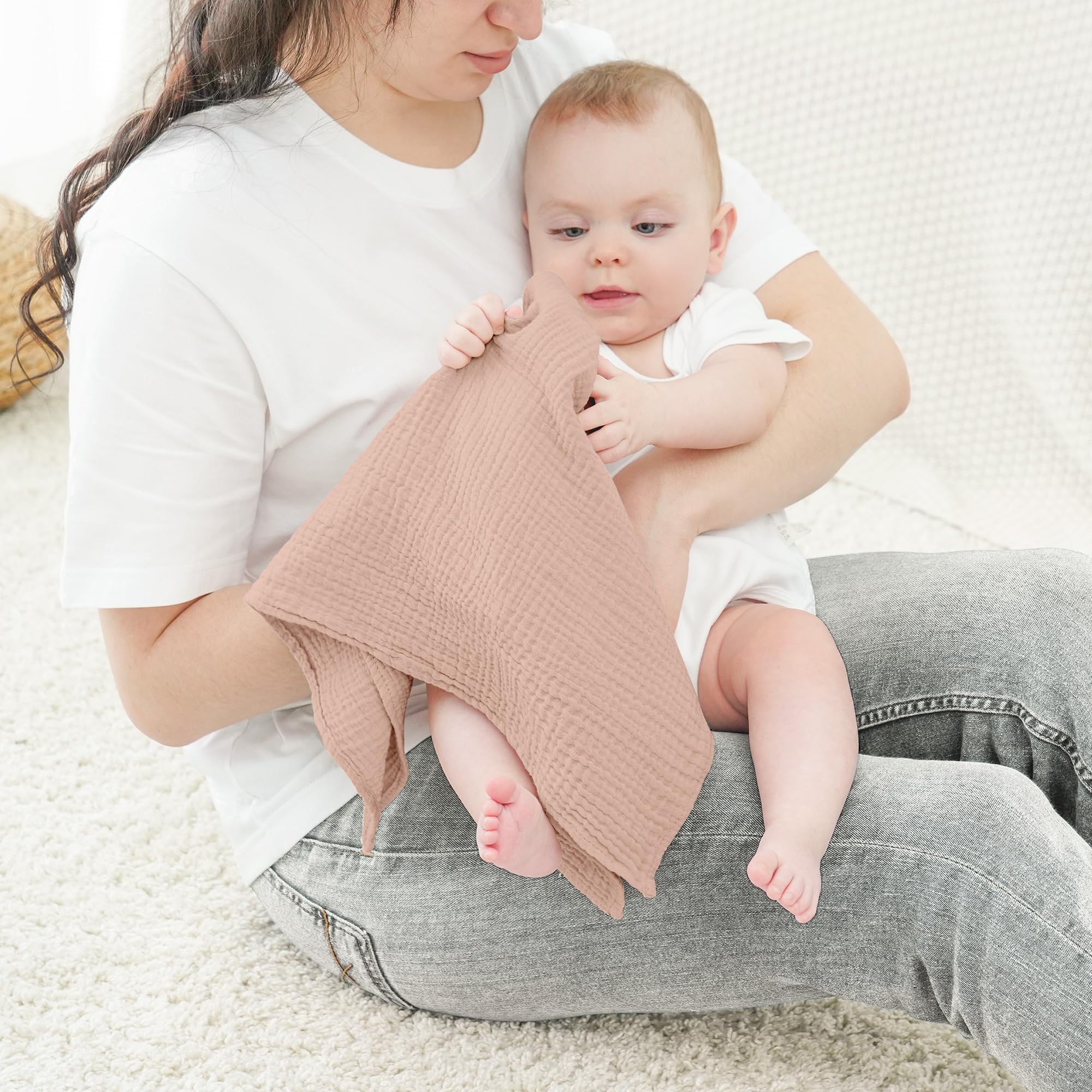 bearmoss Bambino in Mussola Per Neonati Set 4 Pezzi 60x60CM, 100% cotone Super Morbido Assorbente in Mussola A Grana Per Neonati Per Bambine E Ragazzi(Marrone rosato)