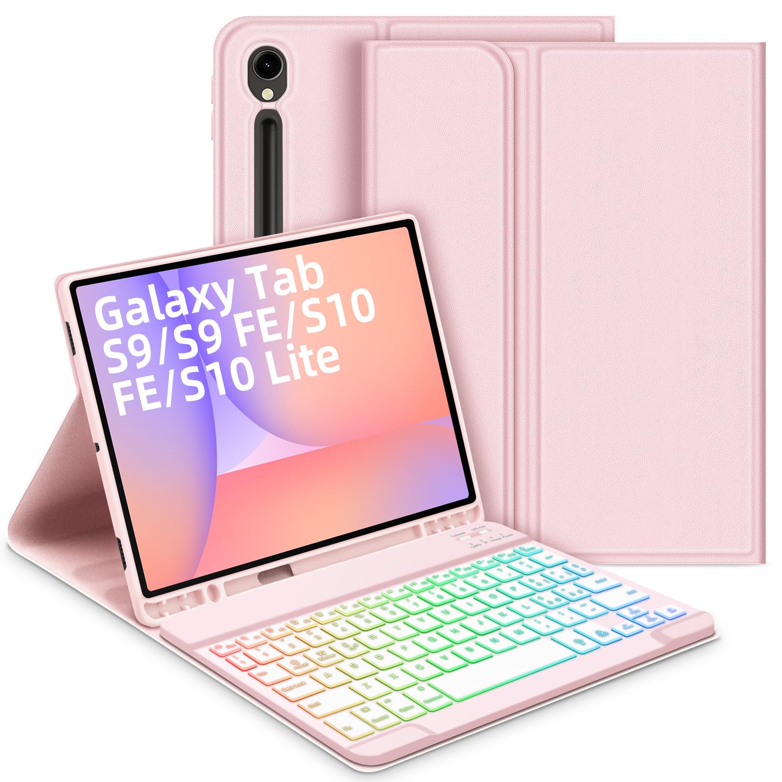 Bettdow Tastiera Custodia per Samsung Galaxy Tab S10 Lite/S10 FE 10.9" 2025, Layout Italiano Tastiera Retroilluminata Staccabile e Cover Custodia per Tab S10 Lite/S10 FE/S9 FE 10.9"/Tab S9 11", Rosa