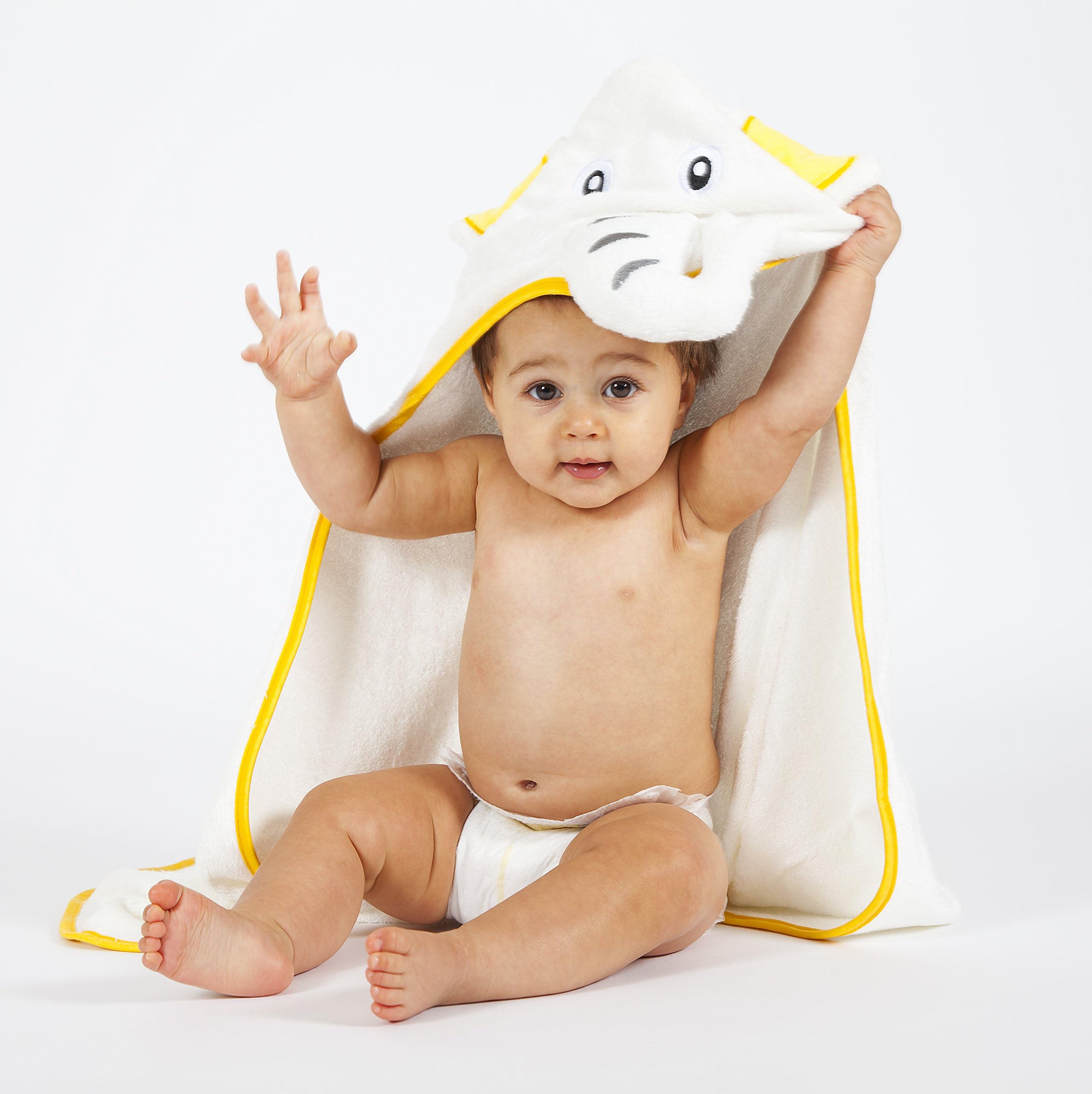 Luxury Hooded White Baby Bath Towel with Elephant hood | 100% Organic Bamboo Extra Soft for Newborn Baby, Toddlers and Kids | Hypoallergenic & Antibacterial for Sensitive Skin | Better than Cotton
