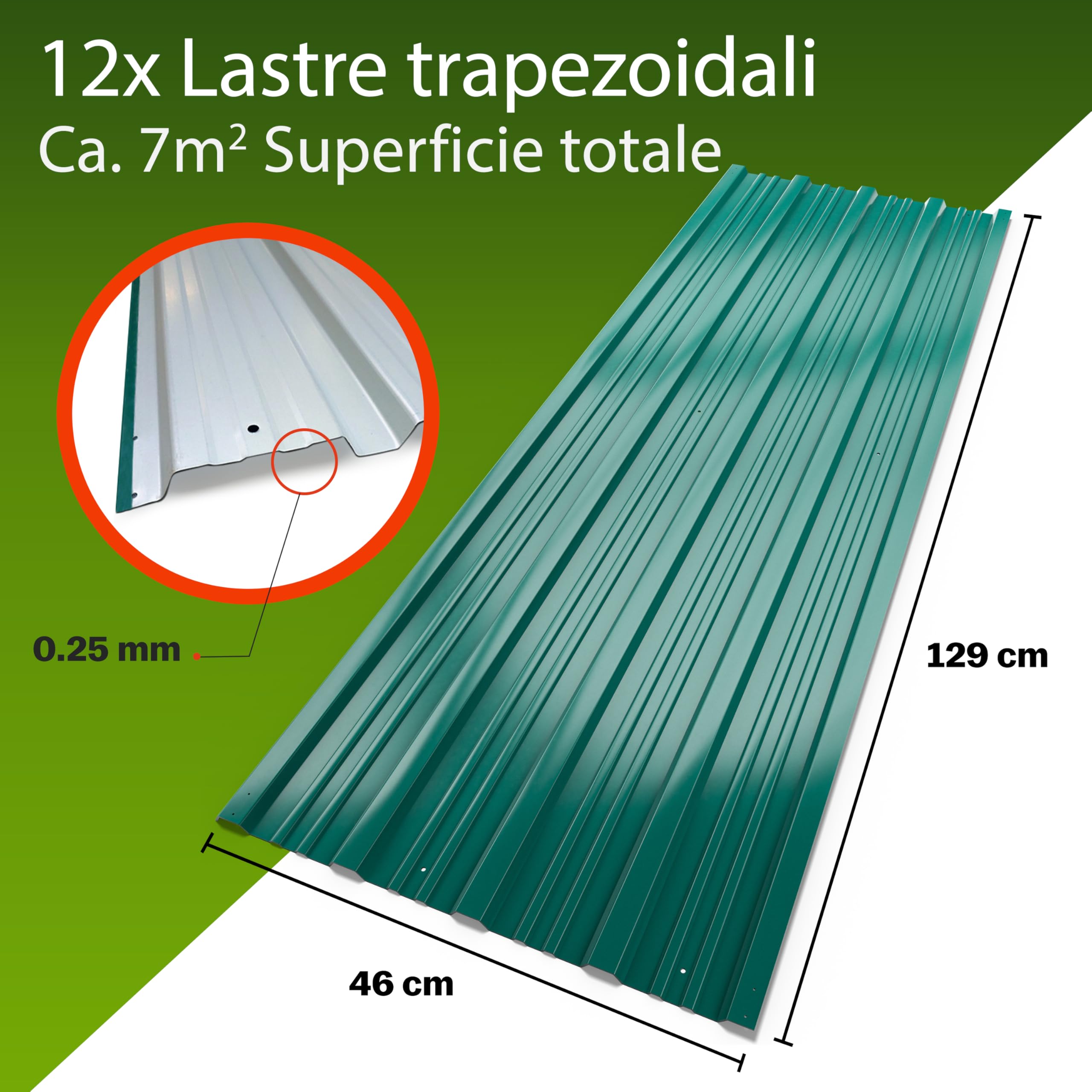 Lastre Trapezoidali Zincate 129x46cm 7m² Copertura Tetto Verde