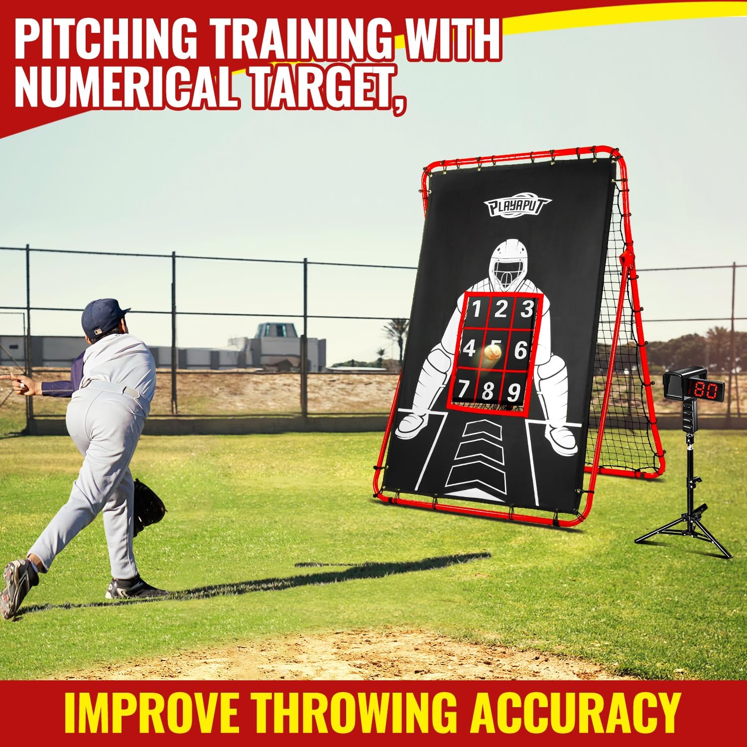 2 in 1 Baseball Rebouder Net & Radar Gun Combo Set for Baseball Softball, Improve Pitching,Hitting,Fielding Accuracy and Speed,Pitching Net & Baseball RadarTraining Equipment for All Players