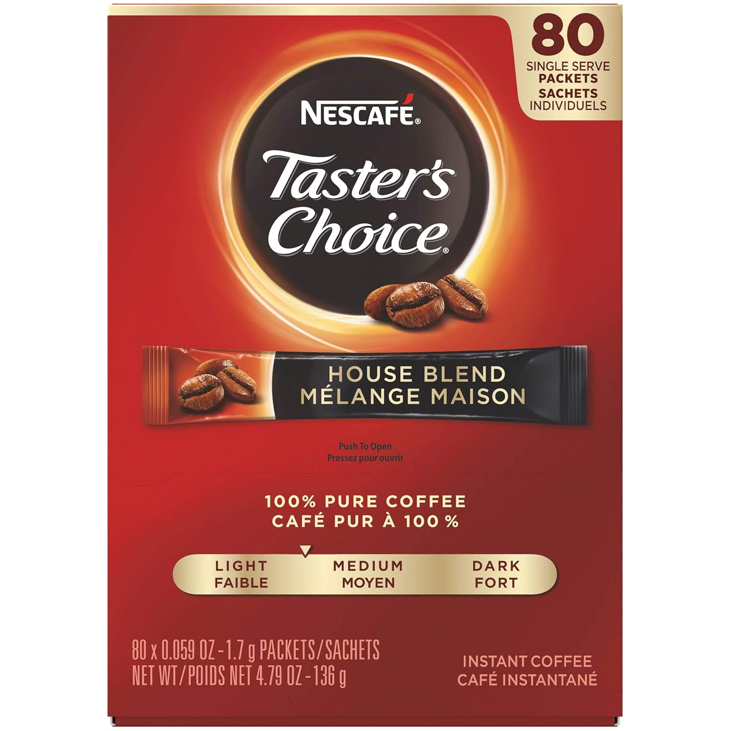 Nescafe Instant Coffee Packets, Taster’s Choice Light Roast, 1.7 g Singles (Pack of 80)