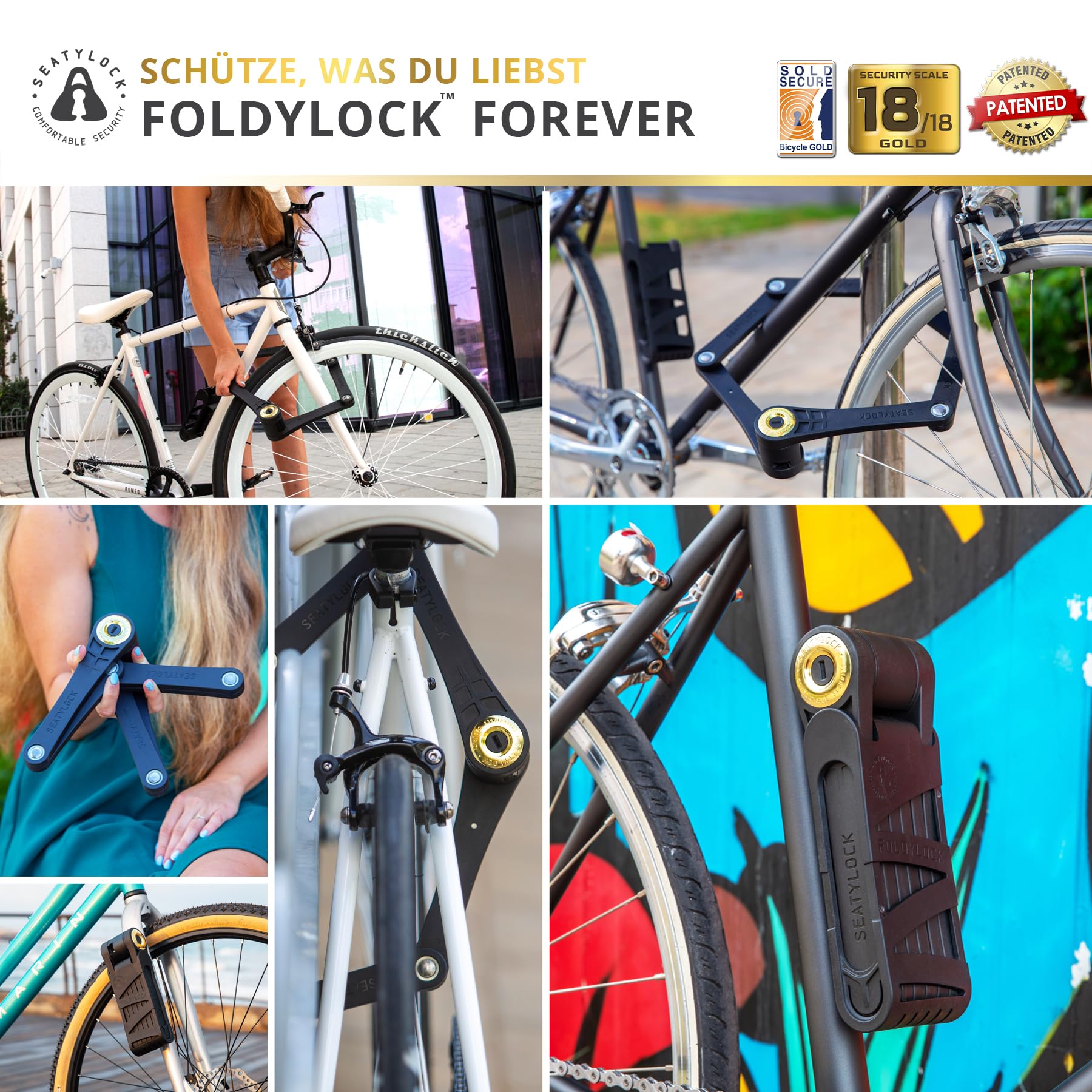 FoldyLock Forever Fahrradschloss mit Schlüssel – Patentiertes Faltschloss mit Halterung - Testsieger Sold Secure Gold Fahrrad Zubehör - Hohe Sicherheit für City Bikes und eBike – 90 cm