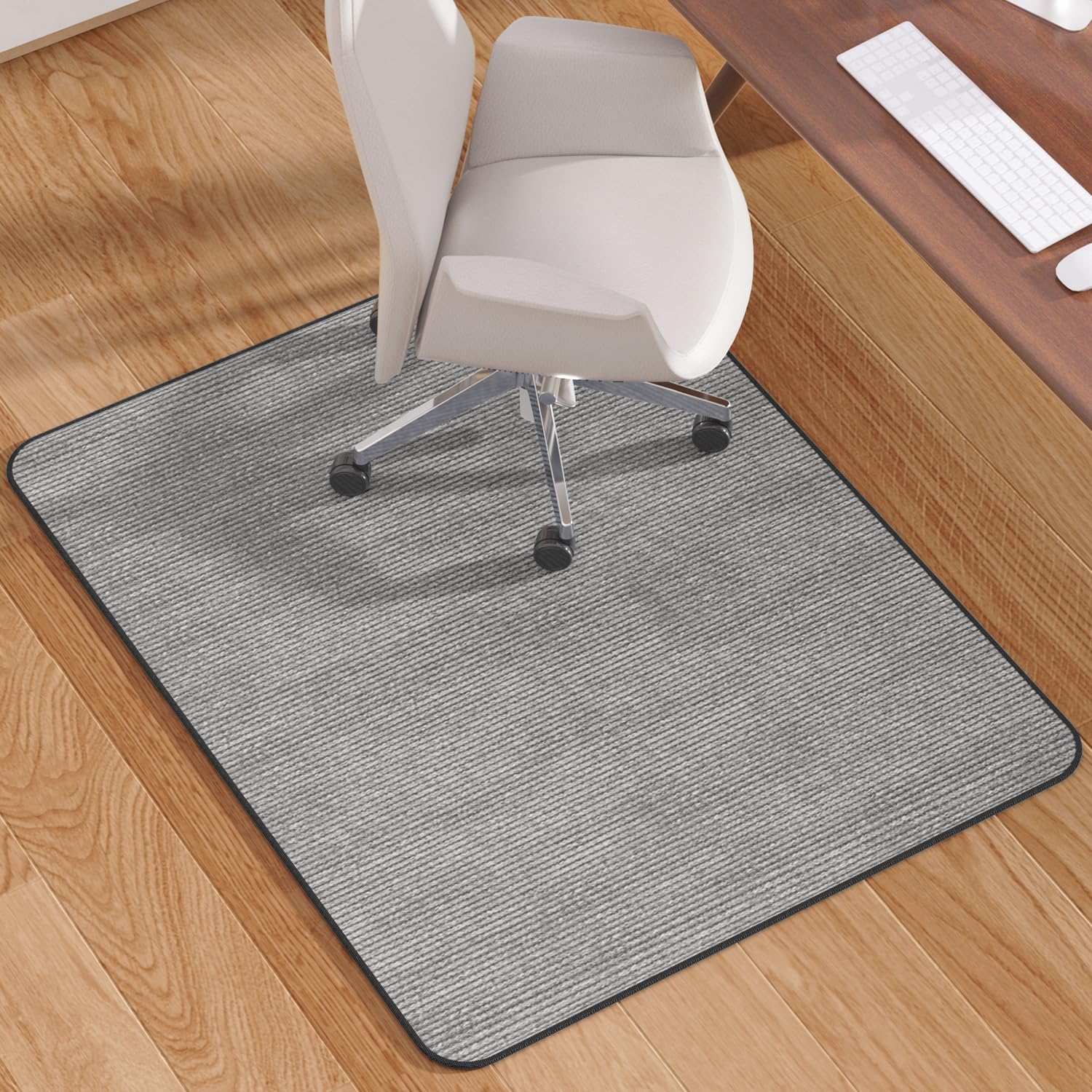 Blvornl Office Chair Mat for Hardwood Floor and Low Pile Carpet, 35.5" x 47.2" Corduroy Surface Desk Rolling Chair Mat for Hard Floors, Heavy Duty Carpeted Floor Protector Rug for Home, Light Grey