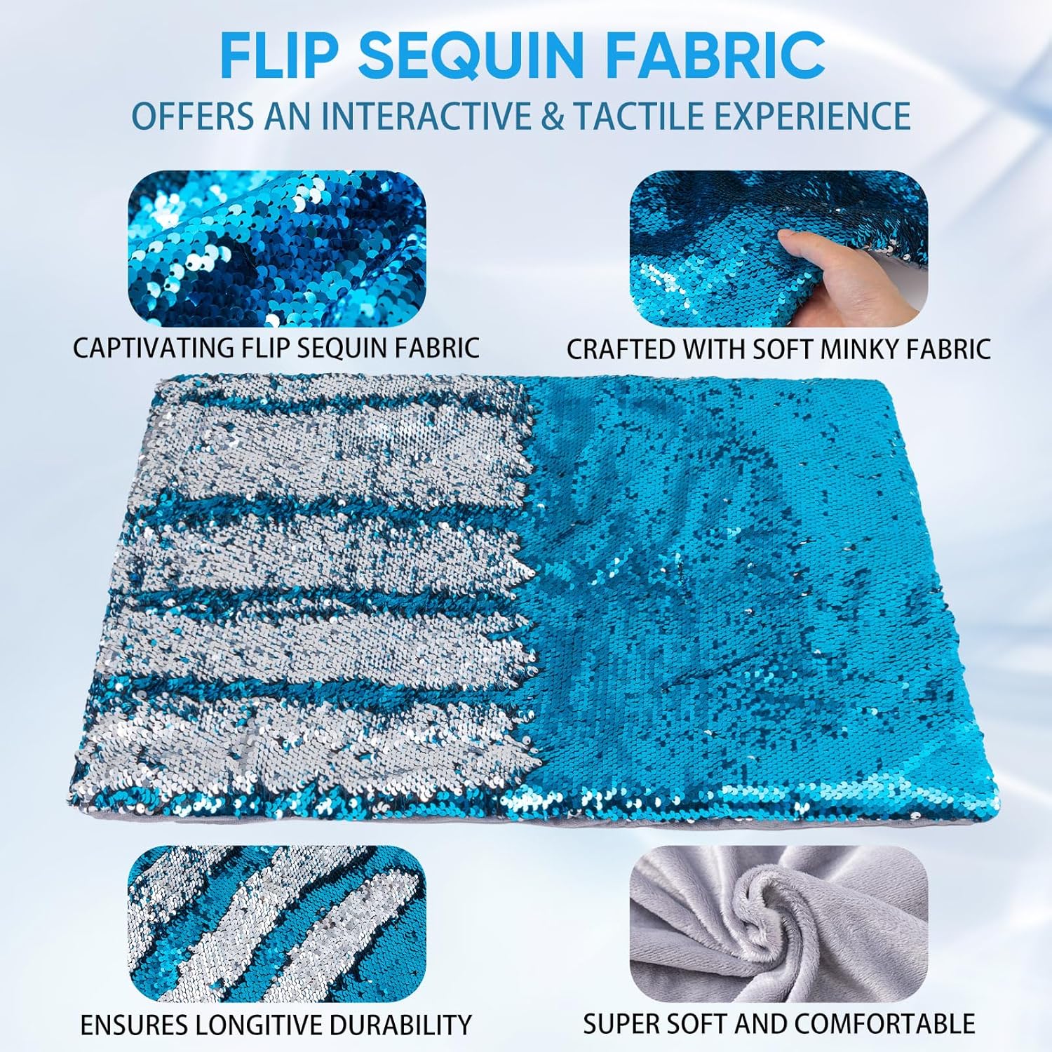 Weighted Lap Pad – 5lbs Sensory Lap pad with Easy to Maneuver Sequins – Ideal for Kids Sensory Play (Blue and Silver)