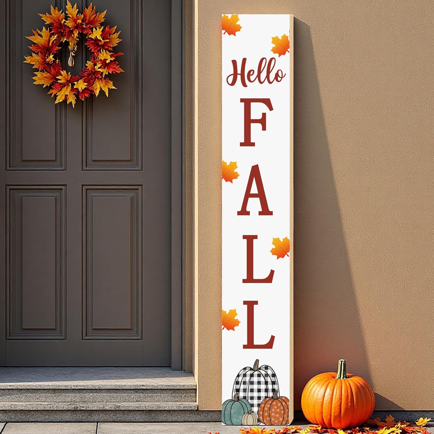 Fall Outdoor Decor Fall Porch Decor Wooden Decorations for Home Autumn Harvest Pumpkins Maple Leaves Outside Thanksgiving Welcome Sign for Front Door 46.8 Inch