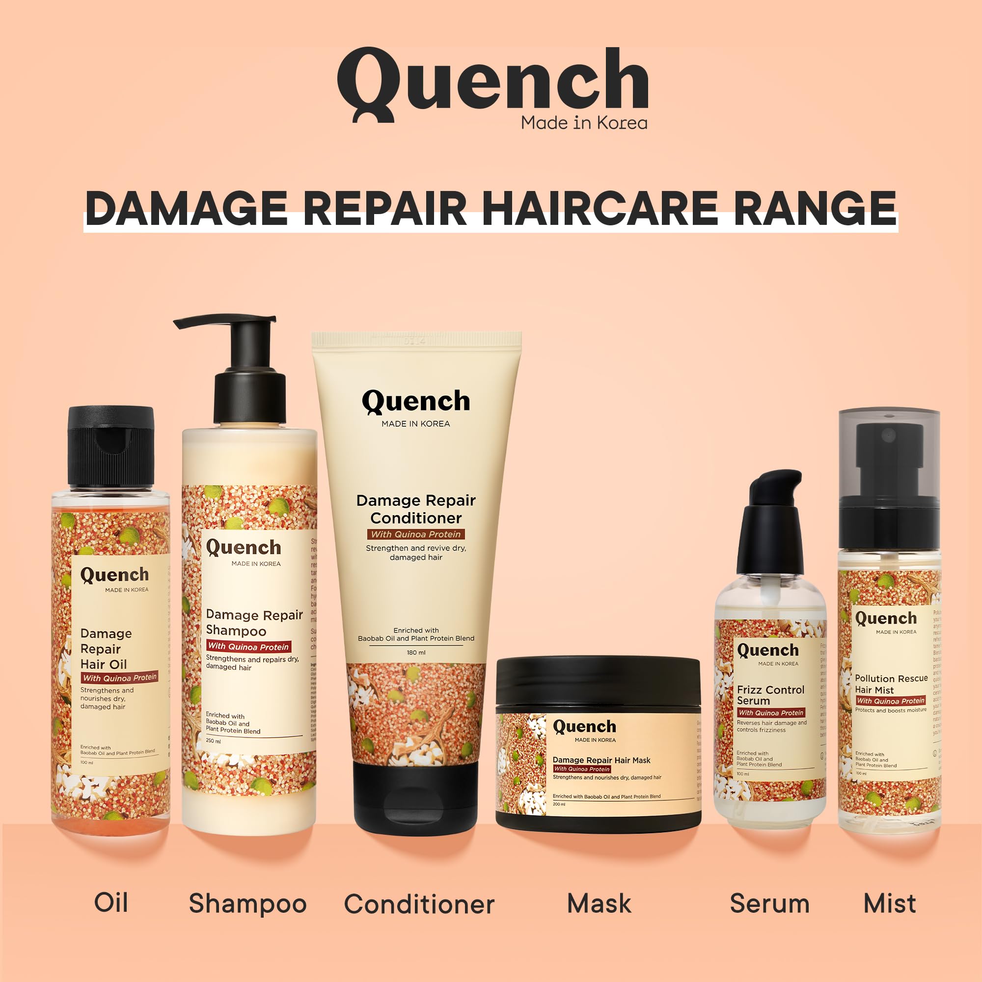 Quench Damage Repair Hair Mask with Quinoa Protein & Ceramides Cream | Restores Dry & Damaged Hair | Strengthens Hair and Adds Shine | Made in Korea (200Ml) - Image 7 thumbnail