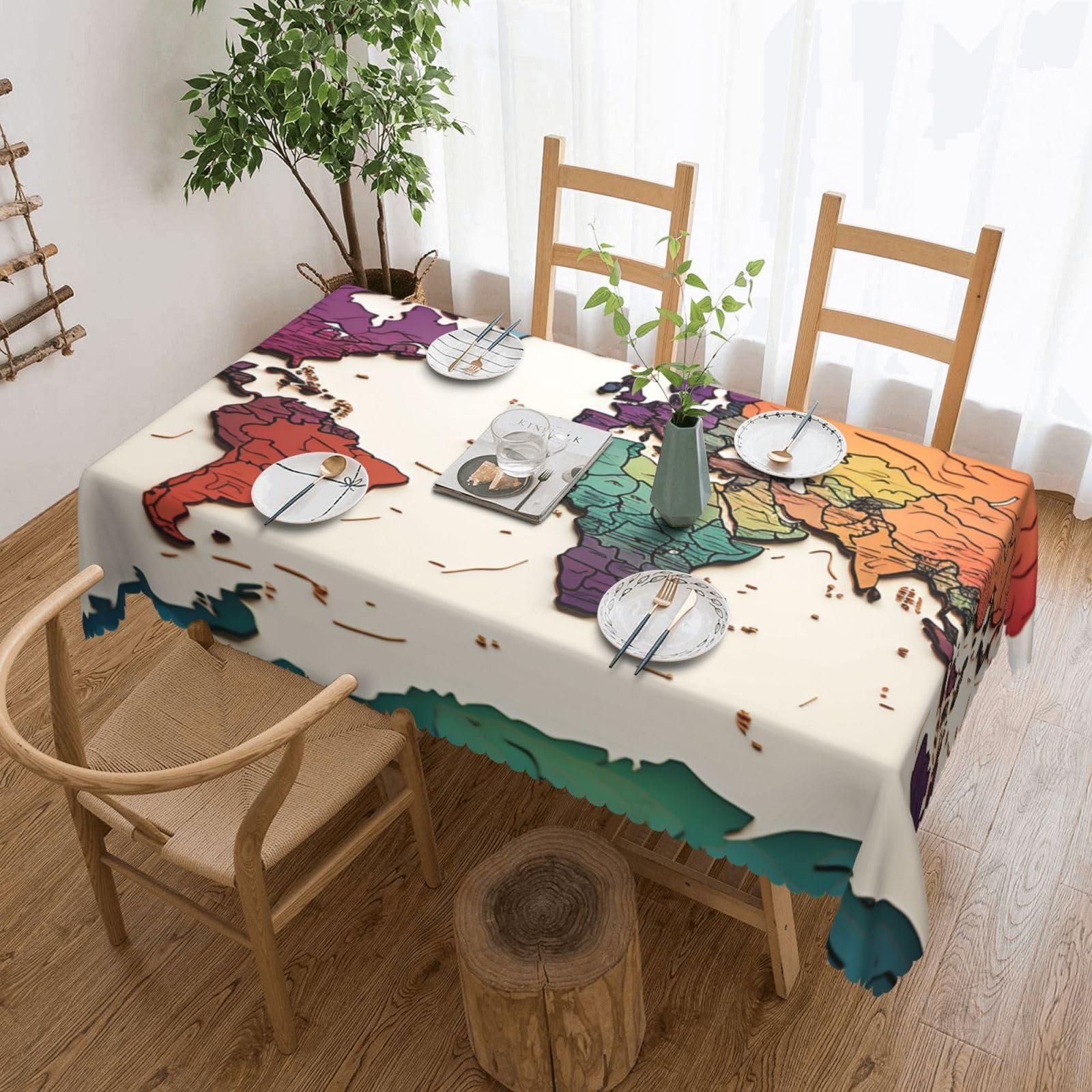 Nappe rectangulaire carte du monde imperméable table de cuisine