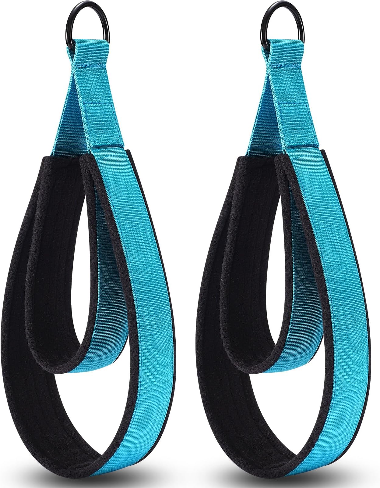 TOBWOLF Pilates Reformer Straps, Double Loop Handle Straps, Yoga Exercise Strap, Fitness D-Ring Strap, Double Loop Padded, Yoga Pilates Equipment Strap for Home Gym Workout, Blue, 2 Pack
