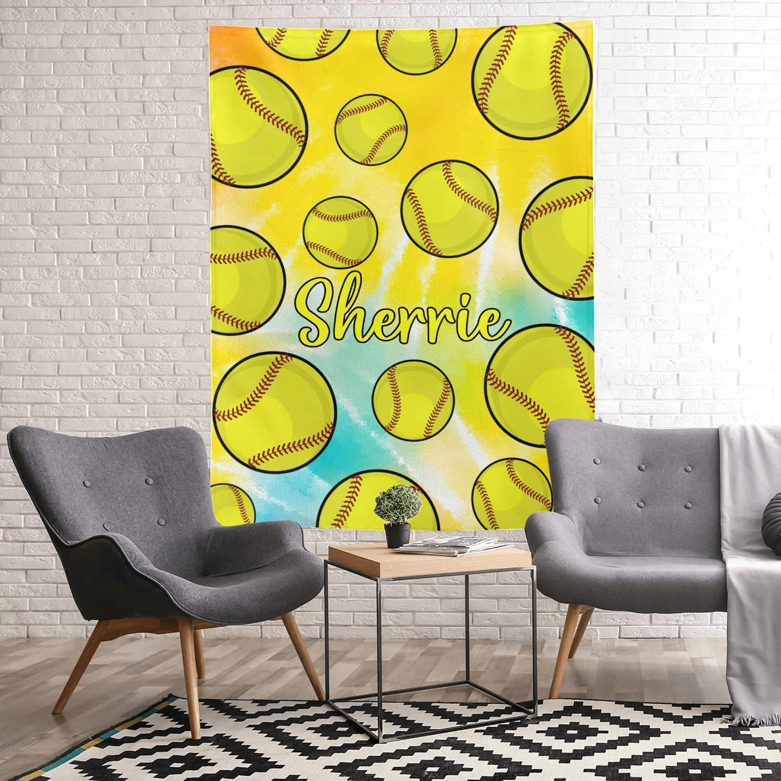 Personalized Tie Dye Softball Baby Blanket - Custom Name Fleece Throw, 30x40 Inches, Baby Shower Gift - View #3