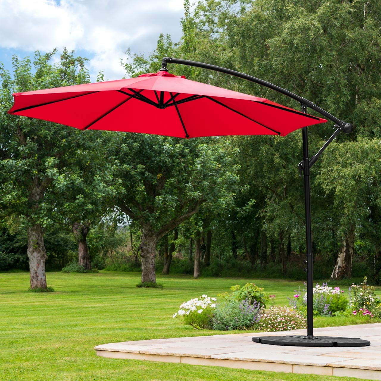 Sombrilla de 3m de brazo ajustable con cubierta de terraza color rojo oscuro 1