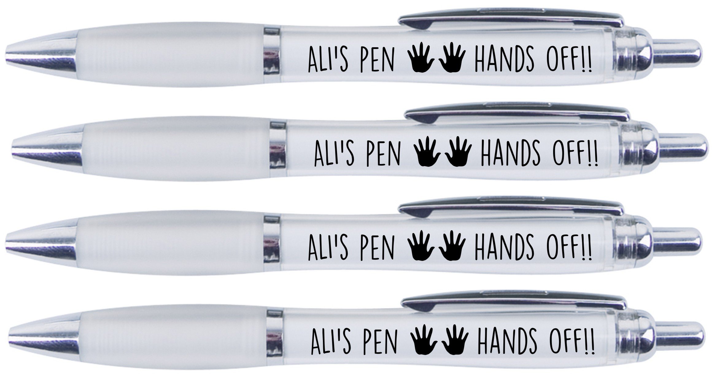 ALI'S PEN HANDS OFF!!, 4 PRINTED PENS FOR ALI