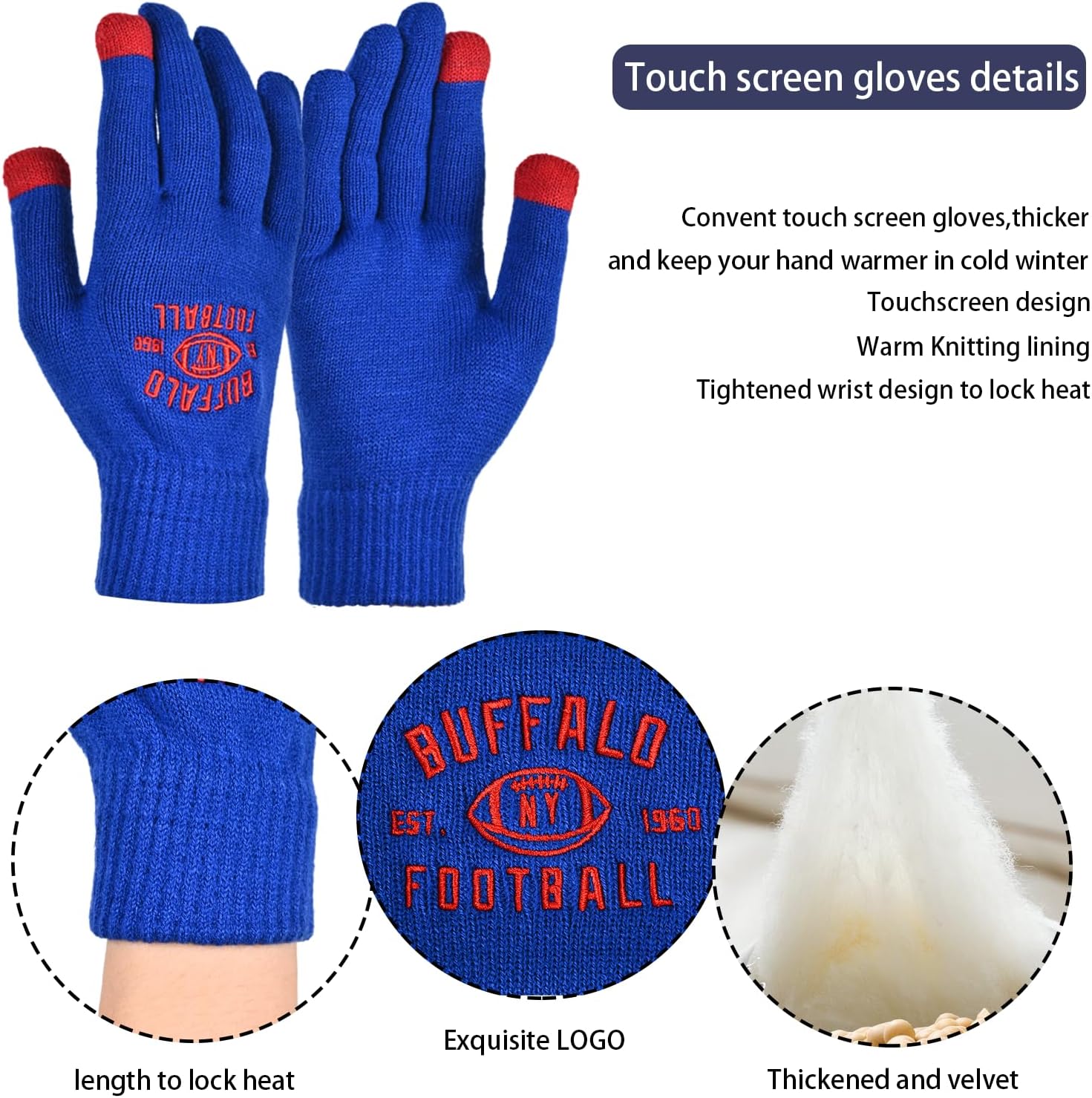 Vintage Classic Skull Cap Embroidery Beanie Fasion Hat Cuffed Winter Hat Knit Comes with Warm Gloves Gifts for Men Women Fans - Image 3