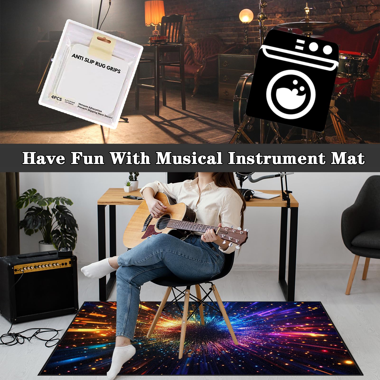 Tappetino per Batteria Elettronica, Tappeto Batteria Insonorizzato, Drum Carpet per Rullante Grancassa Tamburo Jazz Batteria, Tappetini Strumenti Musicali 180 x 140 cm