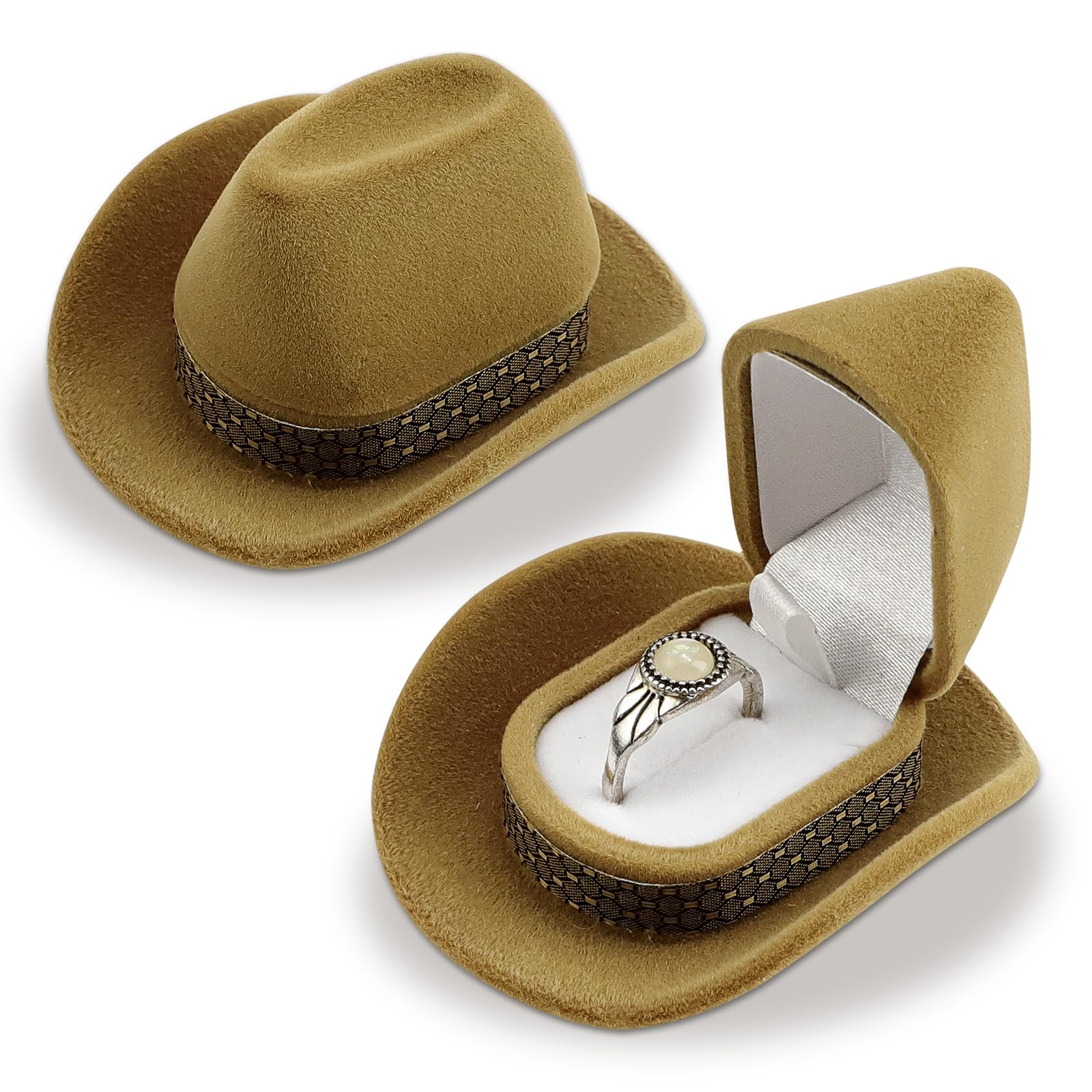 Boîte à bijoux chapeau de cowboy en velours (lot de 2) pour bague de fiançailles