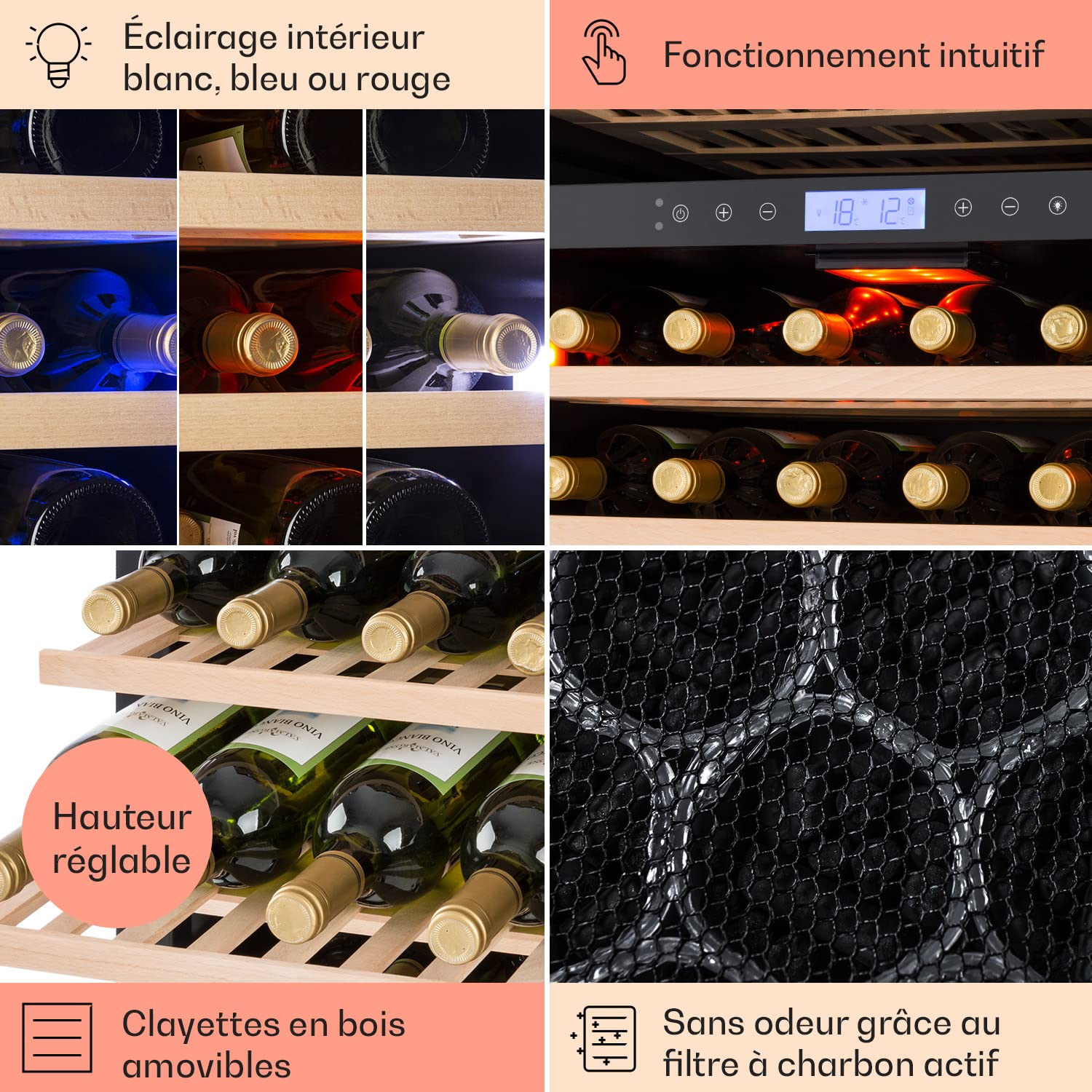 Klarstein Cave a Vin Encastrable, Caves à Vin de 425L avec une Porte en Verre, Cave a Vins à Double Zone, Bar Intérieur/Extérieur, Frigo a de Vieillissement, à 165 Bouteilles