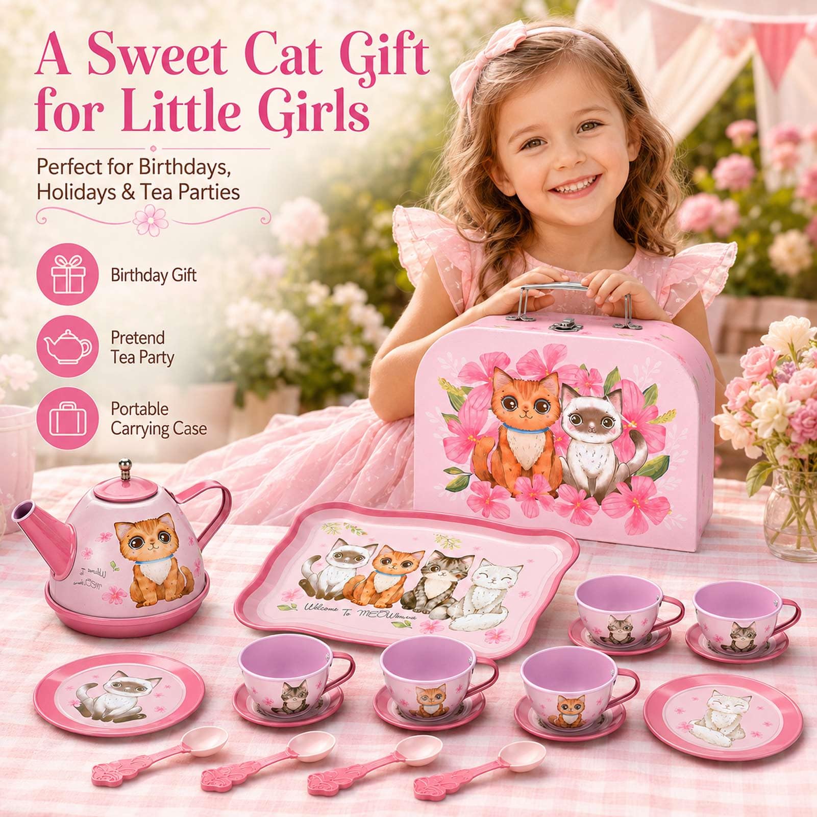Amazon.com: Lajeje Cat Tea Party Set for Little Girls - 19pcs