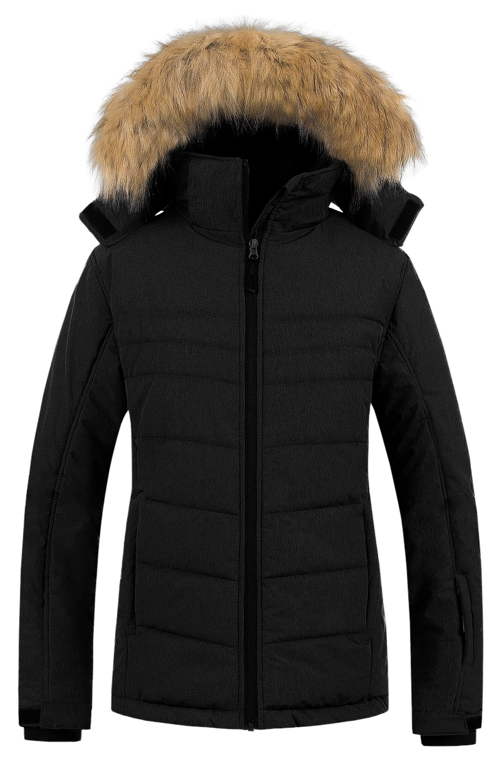 Pursky Women's Waterproof Ski Jacket Winter Puffer Snow Coat Fur Hooded Raincoat