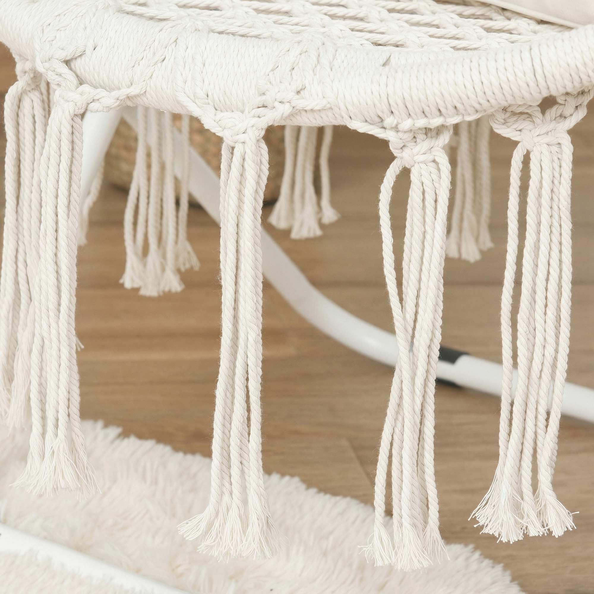 Outsunny Loveuse Fauteuil Rond de Jardin Fauteuil Lune papasan Pliable Grand Confort macramé Coton Polyester Beige