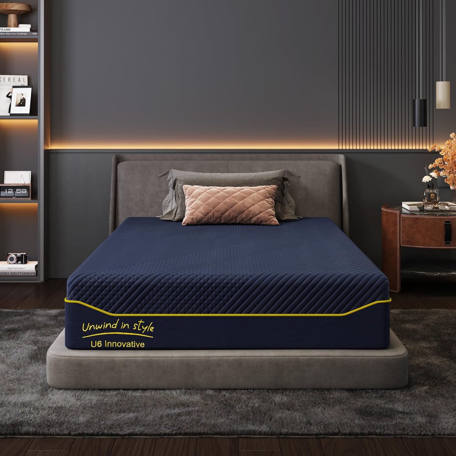 Full Mattress 12 Inch Memory Foam Medium with Green Tea Cooling Gel, CertiPUR-US Certified, Breathable & Supportive Mattress in a Box, Navy Blue