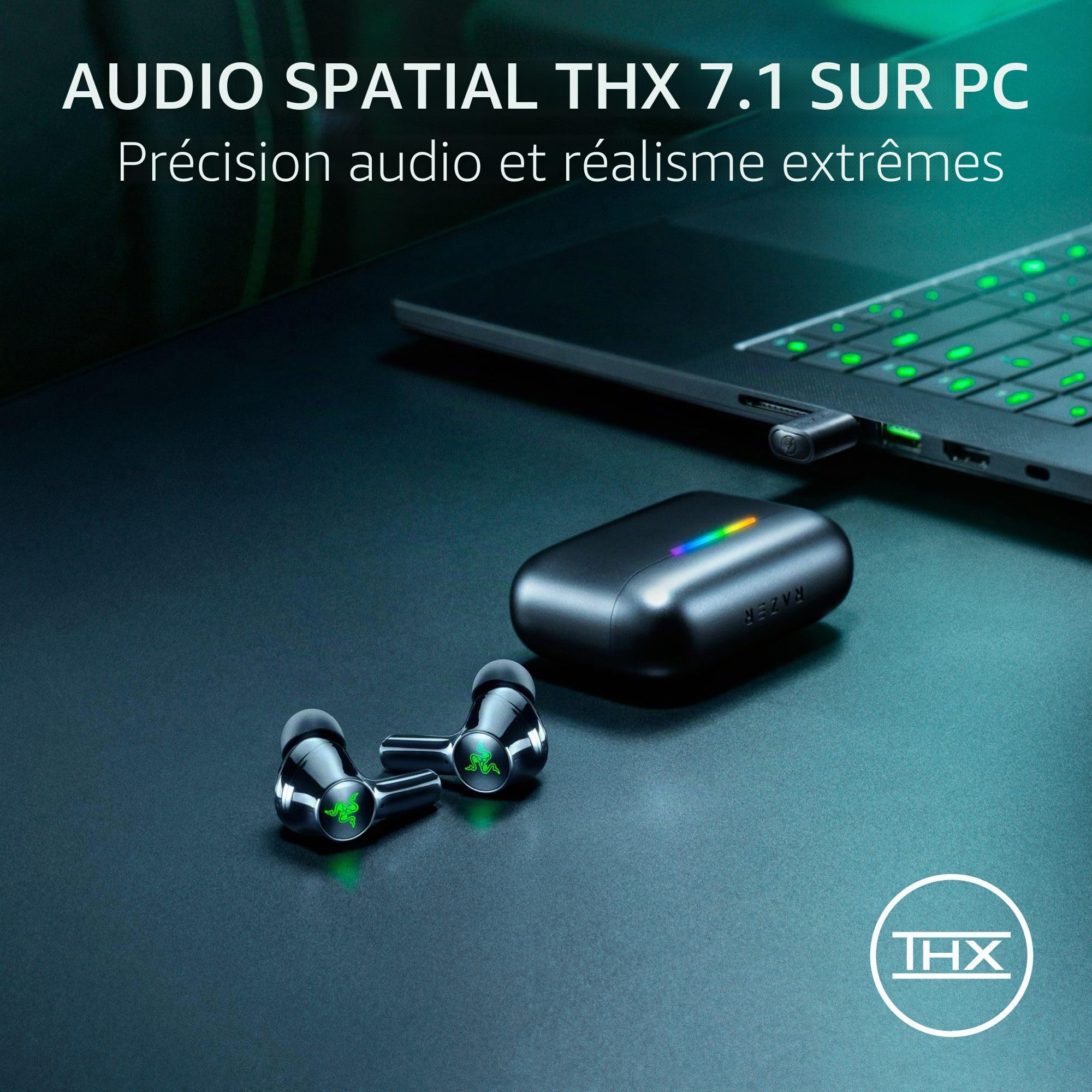Écouteurs de Jeu Razer Hammerhead V3 HyperSpeed sans Fil Multi-Plateforme avec ANC – 2,4 GHz et Bluetooth 6.0, autonomie Jusqu’à 40 h, THX Spatial Audio, pour Smartphones, PC, Ordinateur Portable