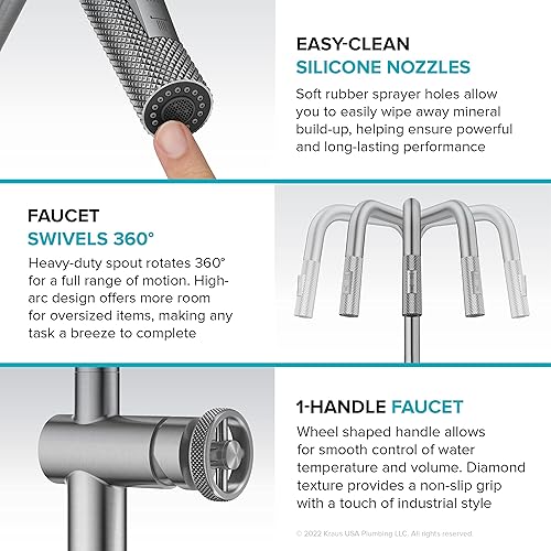 Miniatura 10 de KRAUS Urbix KPF-3126SFS - Grifo de cocina industrial de una sola manija en acero inoxidable sin manchas, KPF-3126SFS