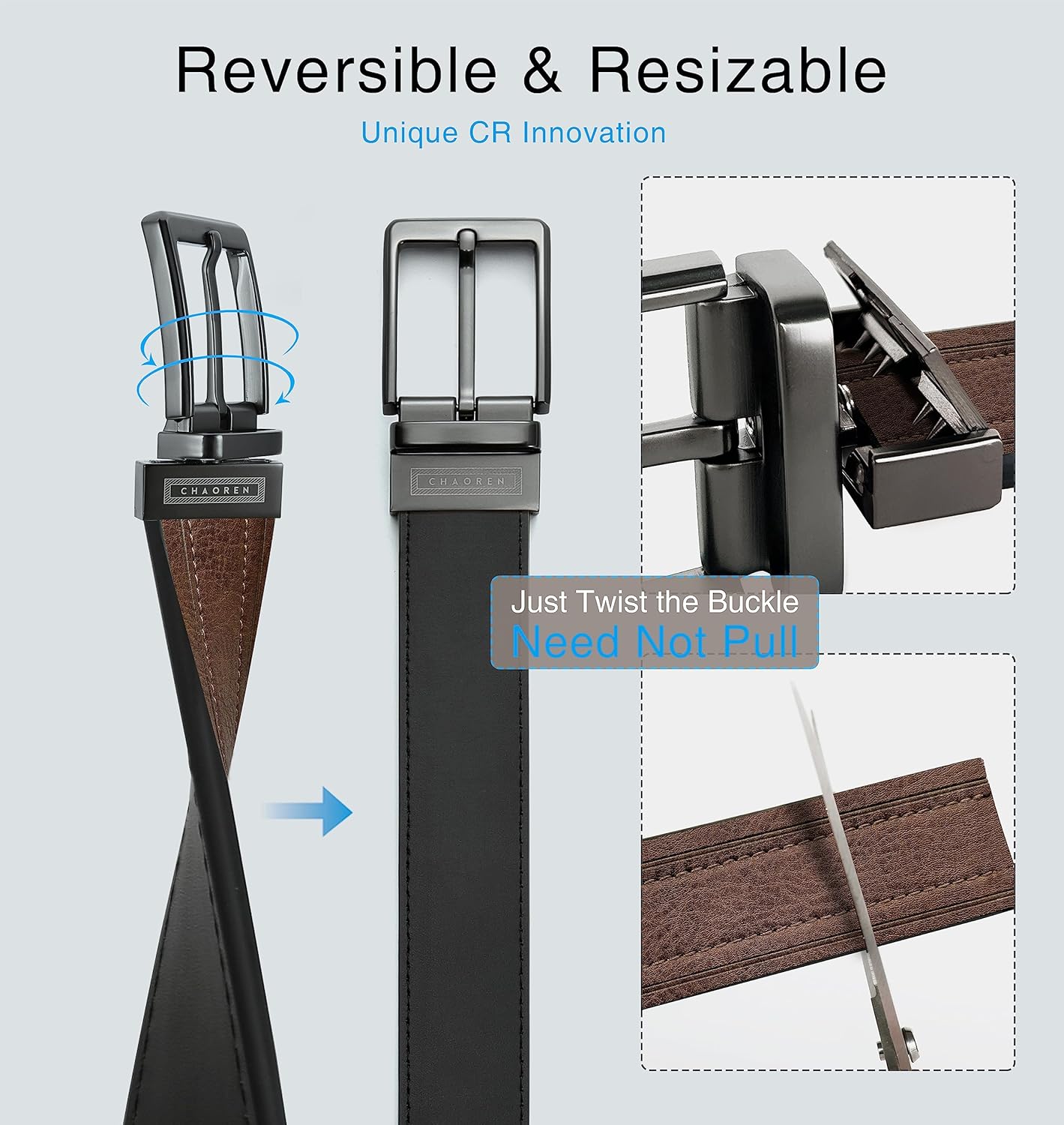 CHAOREN Reversible Belts for Men 1 Pack - 1 1/2" Mens Belt Leather for Jeans - Adjustable Belt Trim to Fit - Image 5