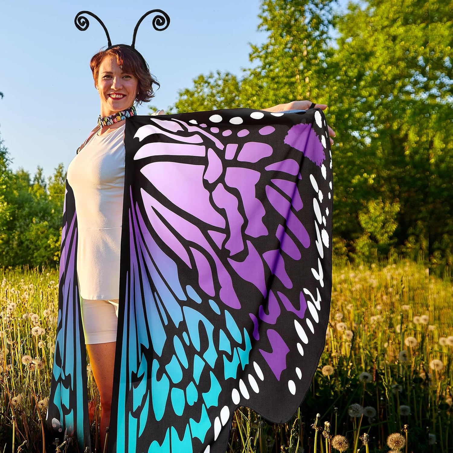 Hillban 8 Pcs Halloween Butterfly Costume Include Butterfly Wings and Headband Adult Women Halloween Costume Accessory (Classic)