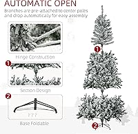 Vista 8 de HOMCOM Árbol de Navidad artificial preiluminado de 7.5 pies con ramas flocadas de nieve y luces LED, decoración navideña - verde