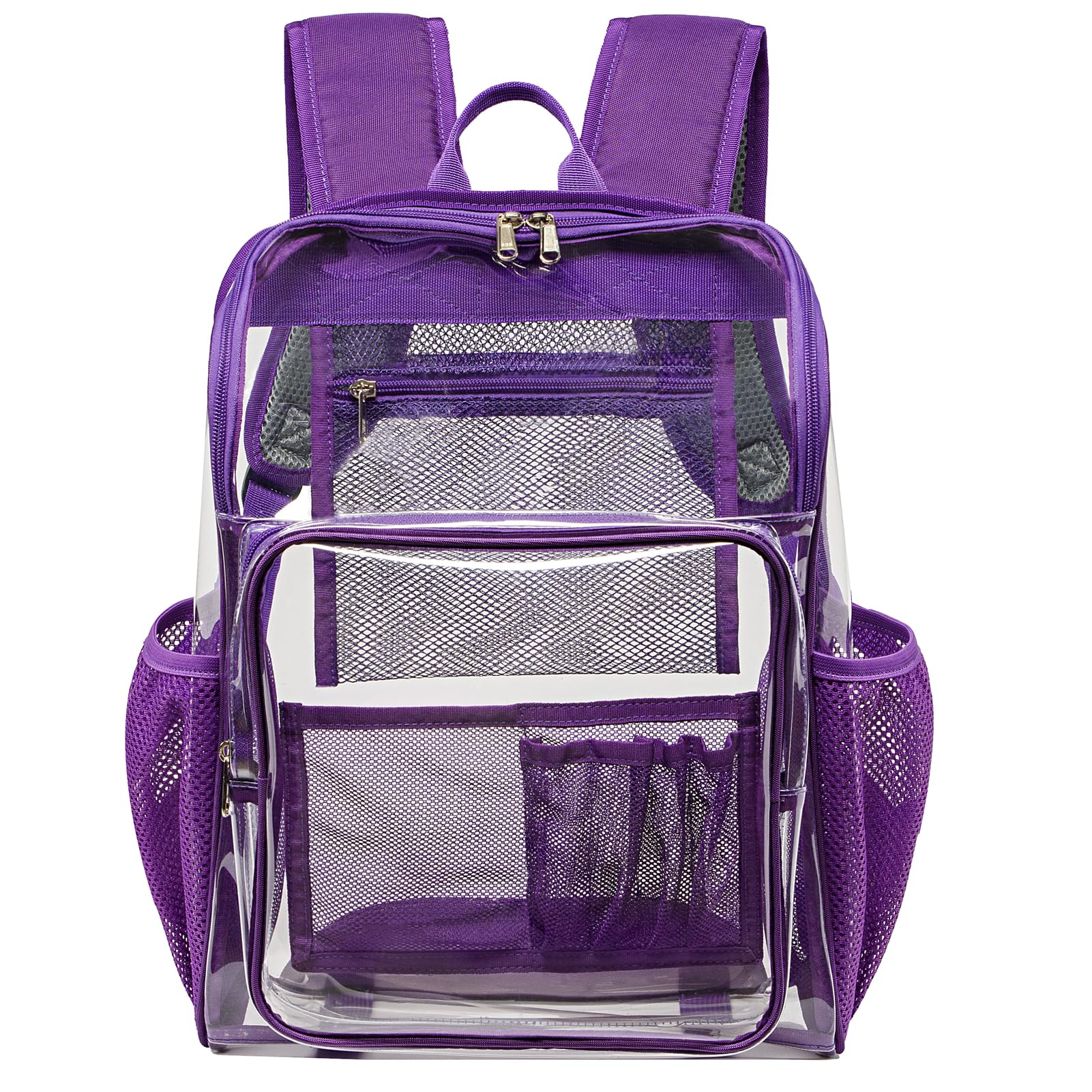KUI WAN Clear Backpack for School Large Clear Bookbag with Multi-Pockets PVC Transparent Backpack for Boys Girls, Purple