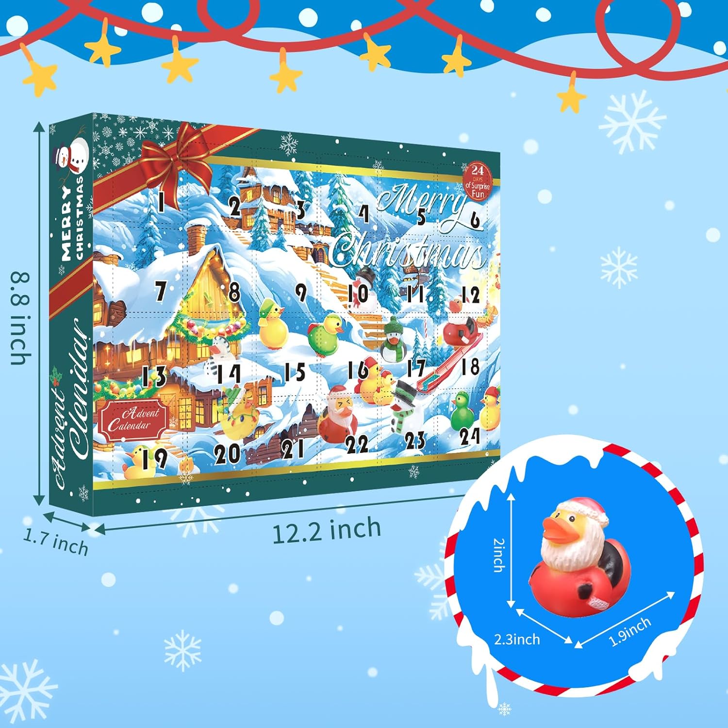 Christmas Advent Calendar 2025 with 24 Rubber Ducks, 24 Days Countdown Blind Boxes Holiday Fun Rubber Ducky Bath Toys Set, Christmas Party Favor Xmas Surprise Gifts Boxes