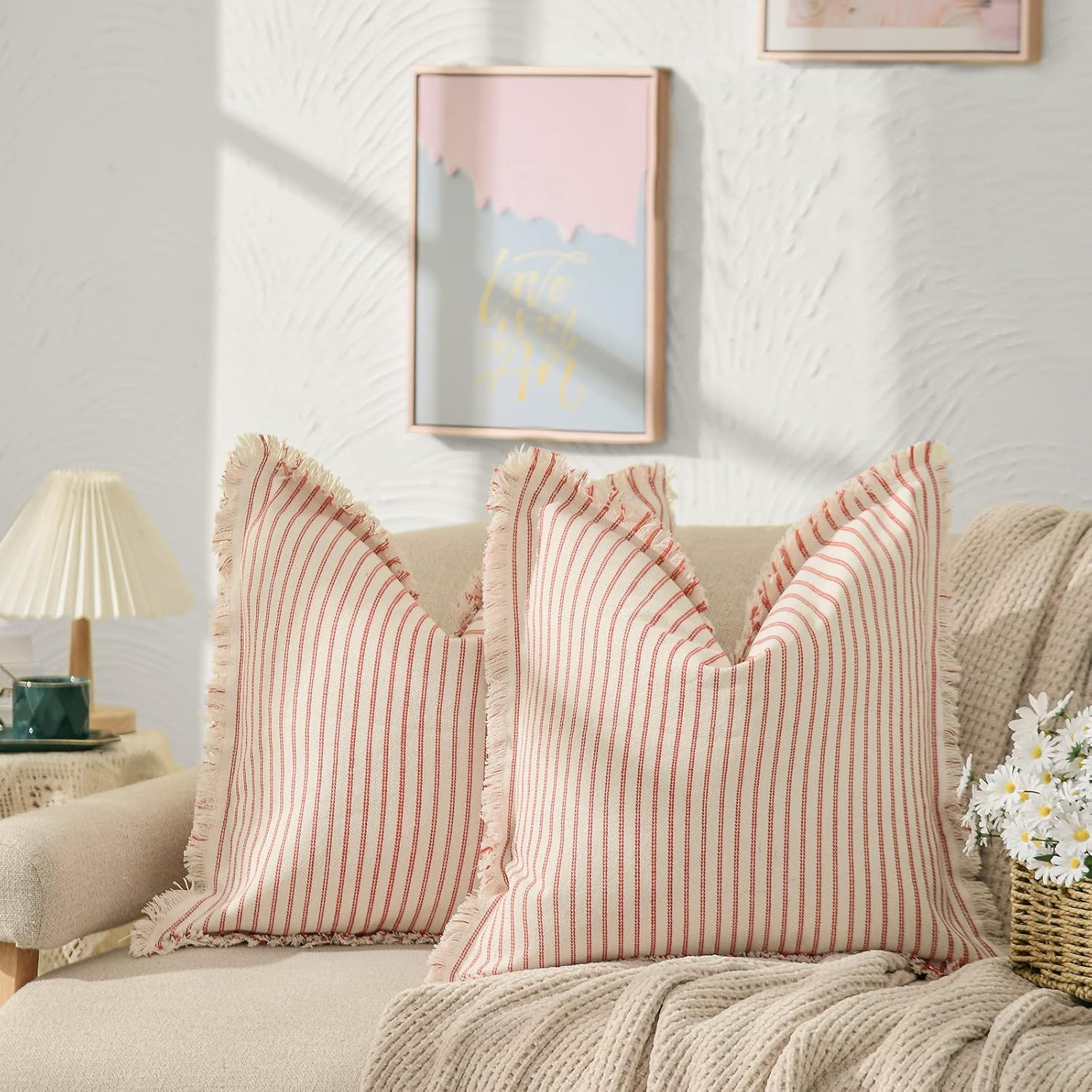 ZWJD Throw Pillow Covers 20x20 Set of 2 Striped Pillow