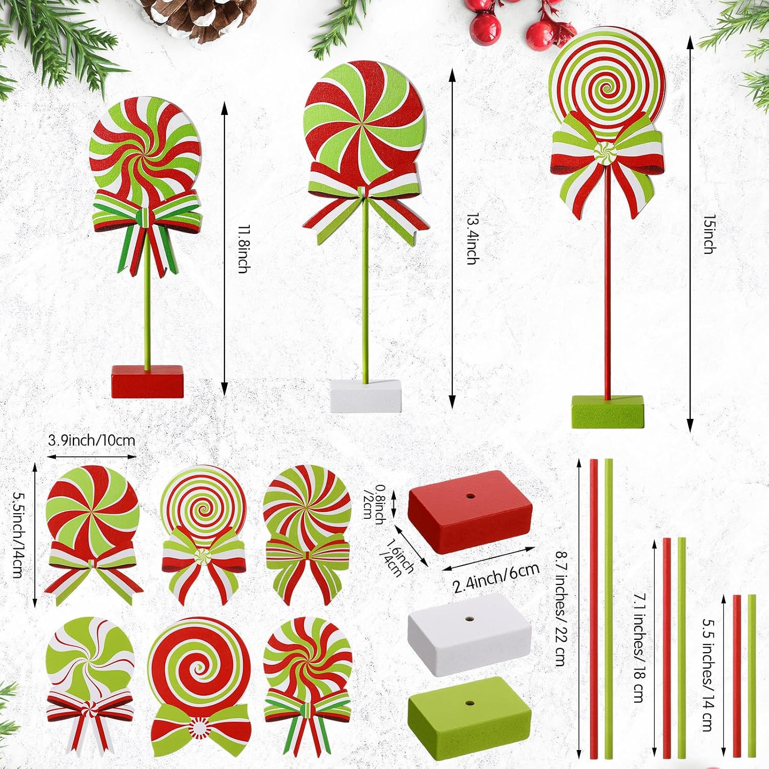 Amyhill 6 Pcs Christmas Candy Wooden Tabletop Decor Candy Cane Tall Standing Wooden Block Xmas Cane Table Centerpiece Sign for Christmas Tiered Tray Home Desk Office Party Decoration image 3