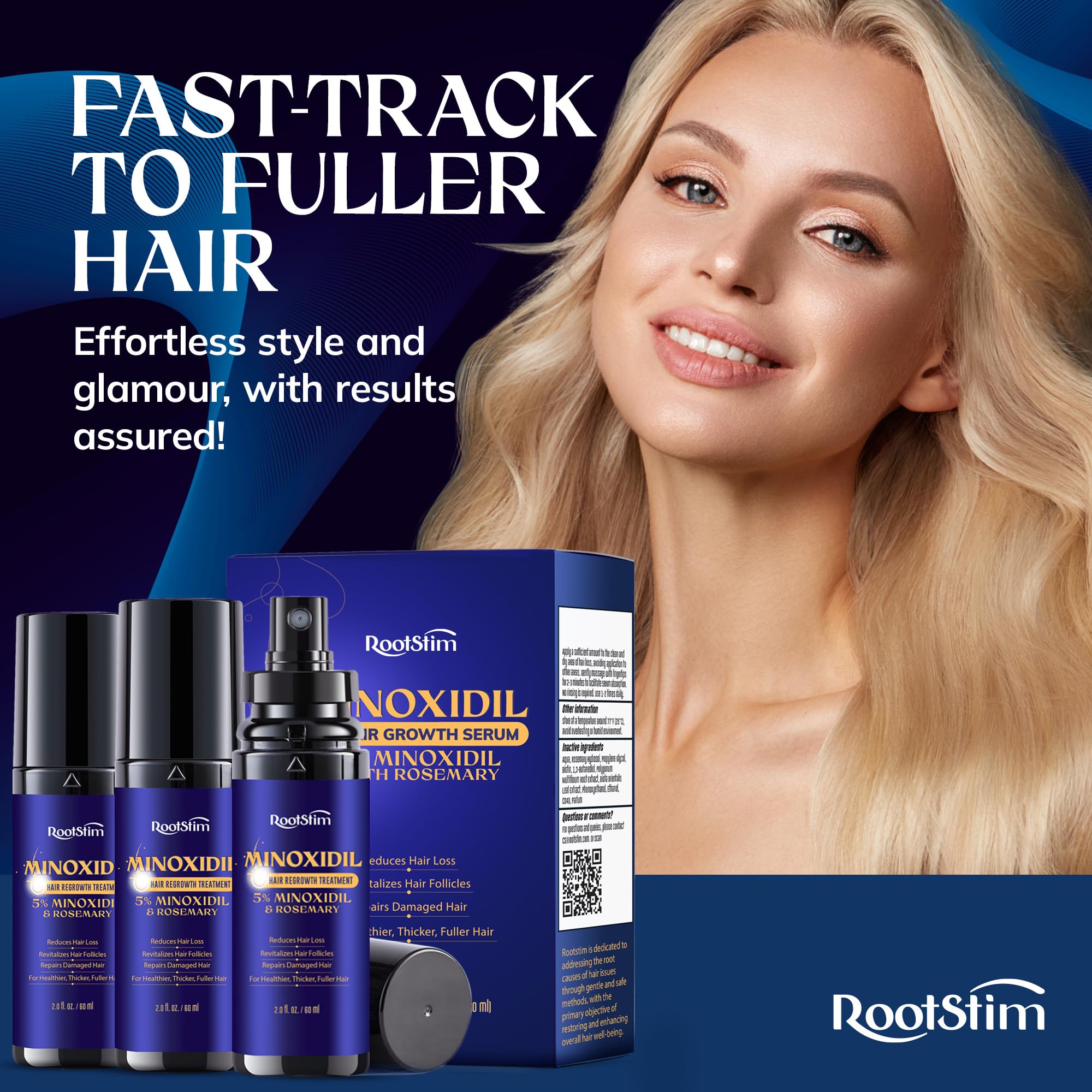 RootStim 5% Minoxidil Hair Regrowth Treatment with Rosemary, 3-Pack