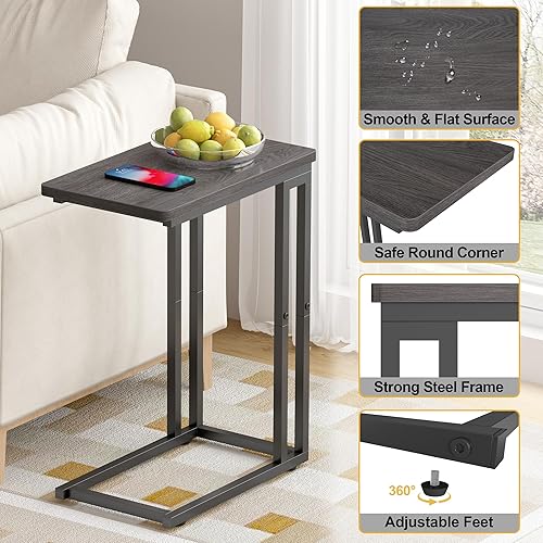 Miniatura 6 de Yusong - Mesa auxiliar en forma de C - Se desliza debajo del sofá, cama, mesa pequeña para espacios pequeños, delgada sobre la cama, mesa para café