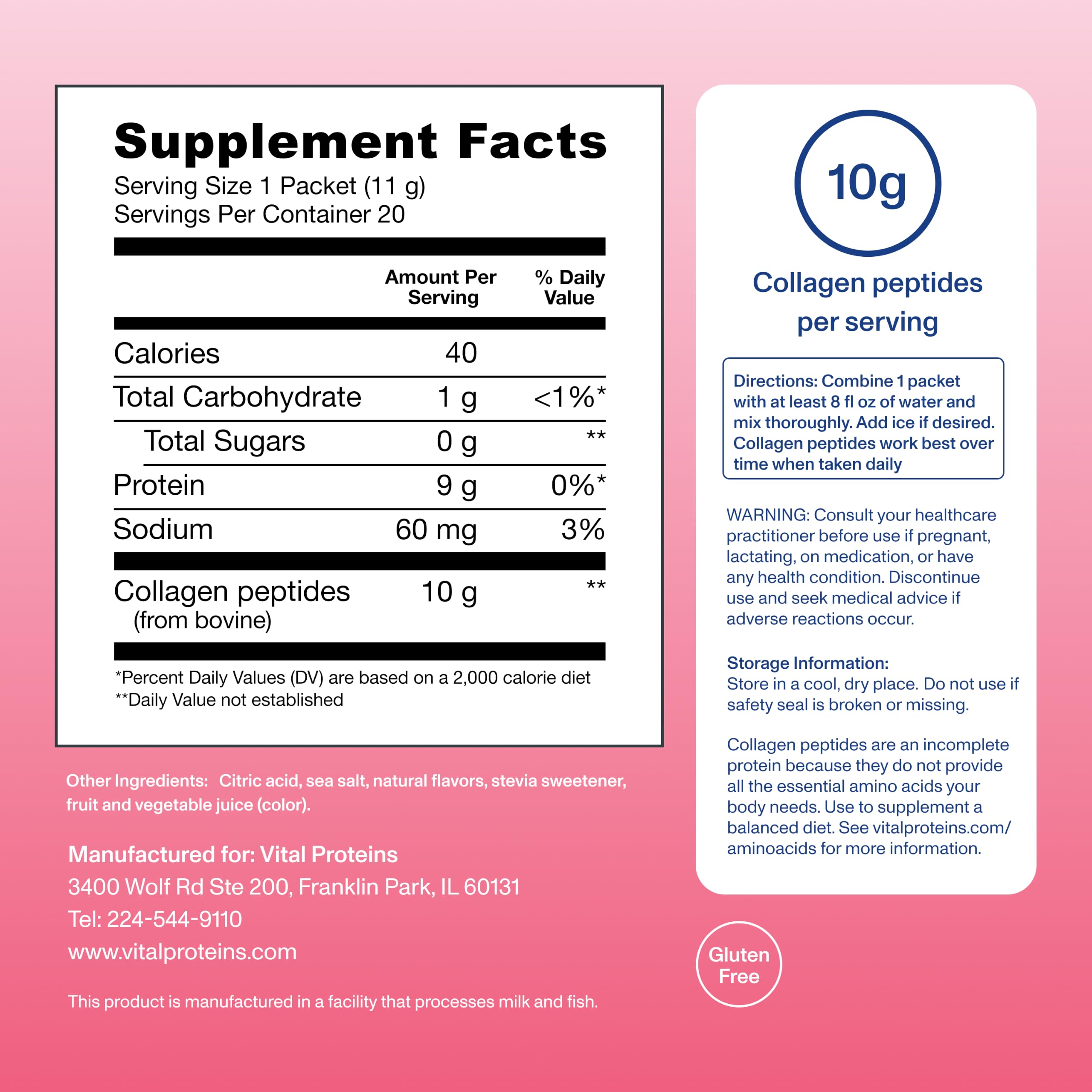 Vital Proteins Collagen Peptides Powder, Strawberry Lemonade Flavor, 20 Ct — Amazon image 6