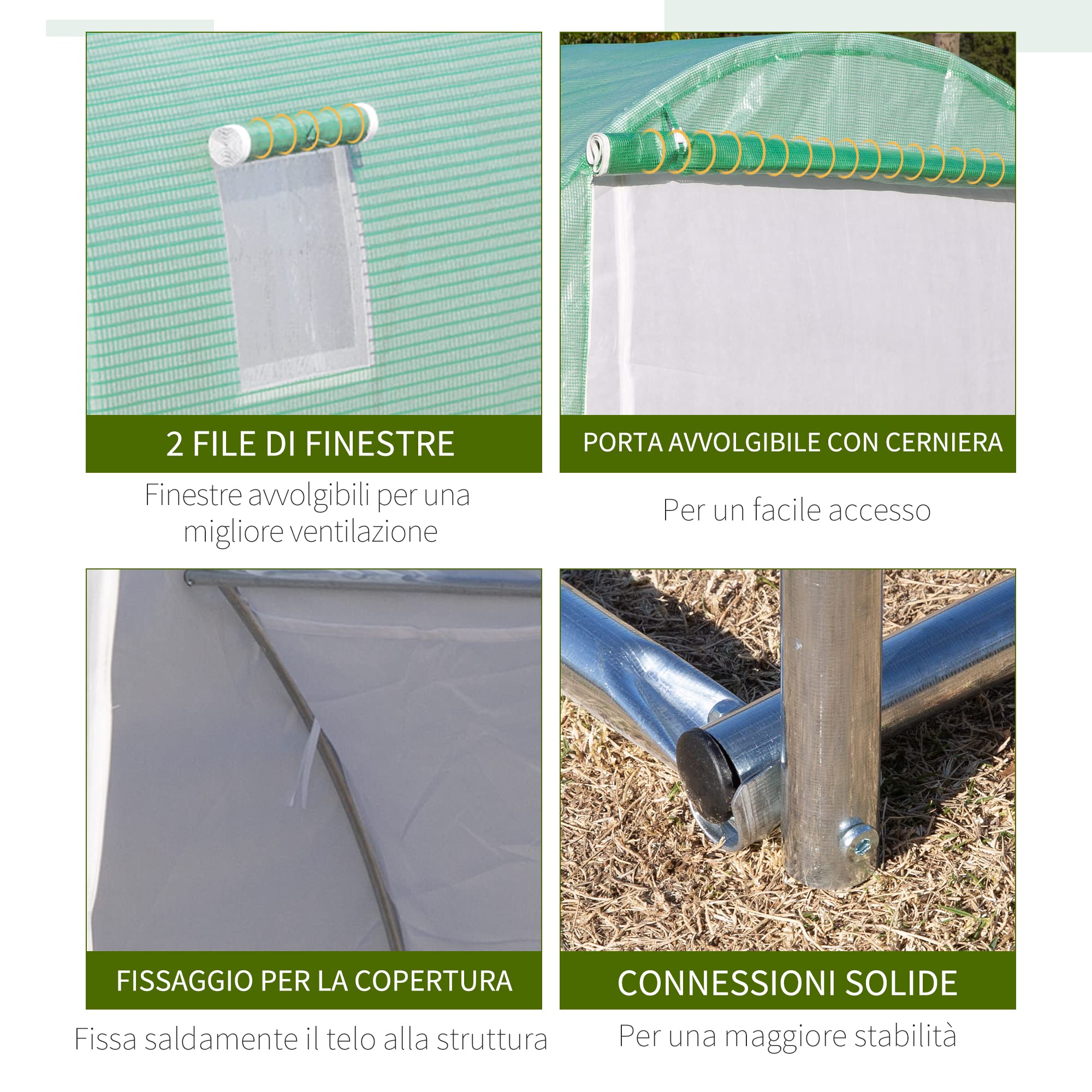 Serra Da Giardino A Tunnel 2.5x2x2m - Con 4 Finestre E Porta Avvolgibile - Verde - Foto 5