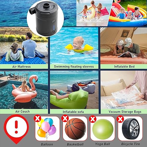 Miniatura 7 de Bomba de aire rápida recargable 2023, batería de 5200 mAh, inflador/deflador compacto y portátil para colchones de aire, tubo de esquí, piscinas