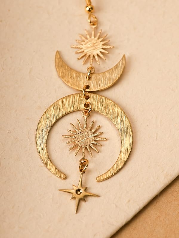 Sacina Celestial Sun Moon Star Earrings Dangle, Gothic Boho Earrings for Women, Boho Jewelry, Christmas Jewelry Gift For Women by Sacina - Used condition - Image 5