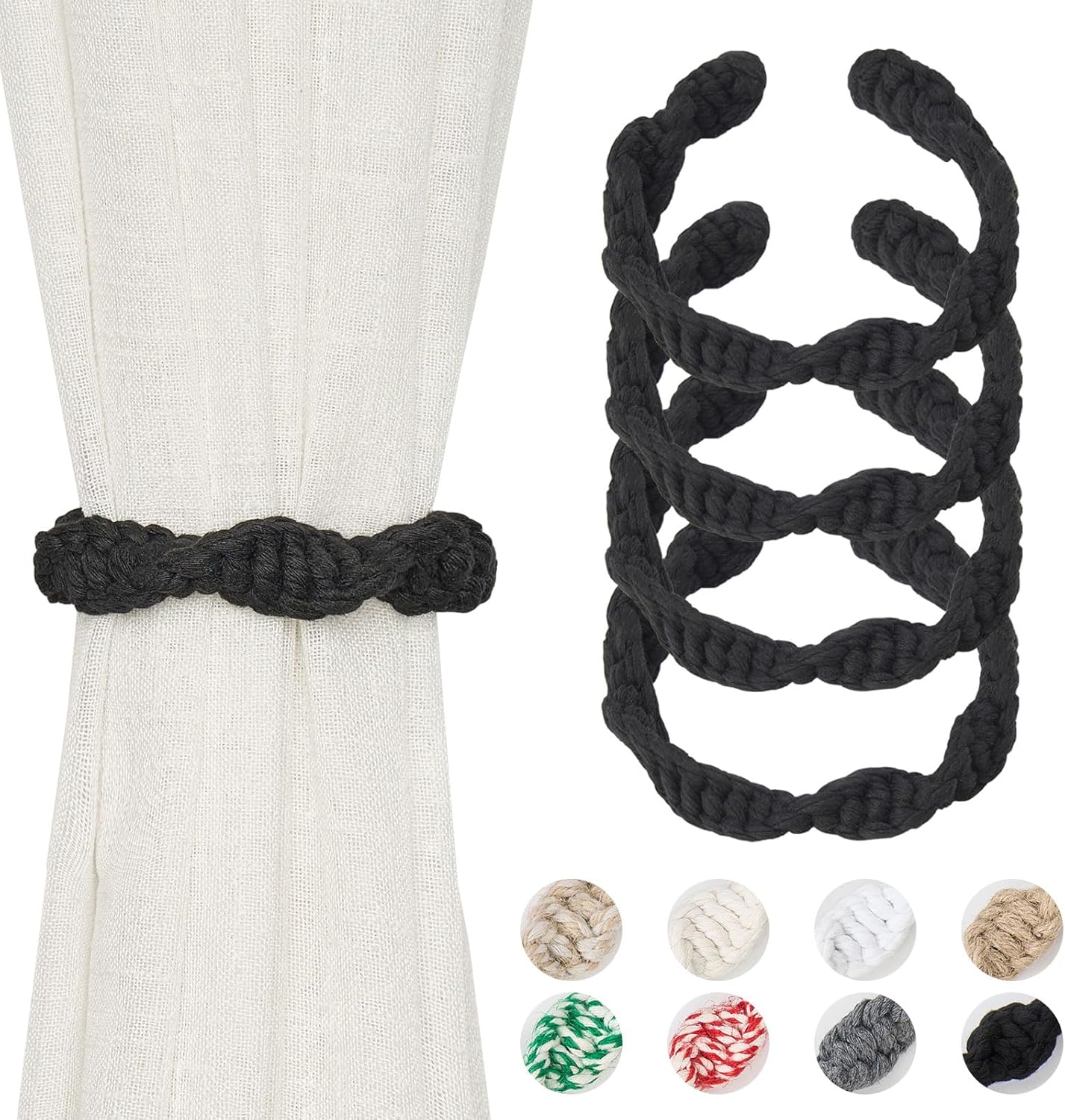 Amazon.com: NICEEC 4 Pack Natural Cotton Rope Curtain Tiebacks ...